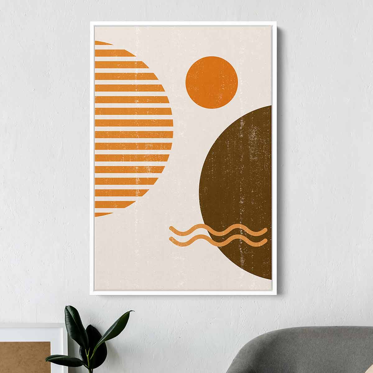 Brown Sun and Moon Wall Art Canvas Print - Modern Boho Decor for Living Room, Bedroom & Office - 6440