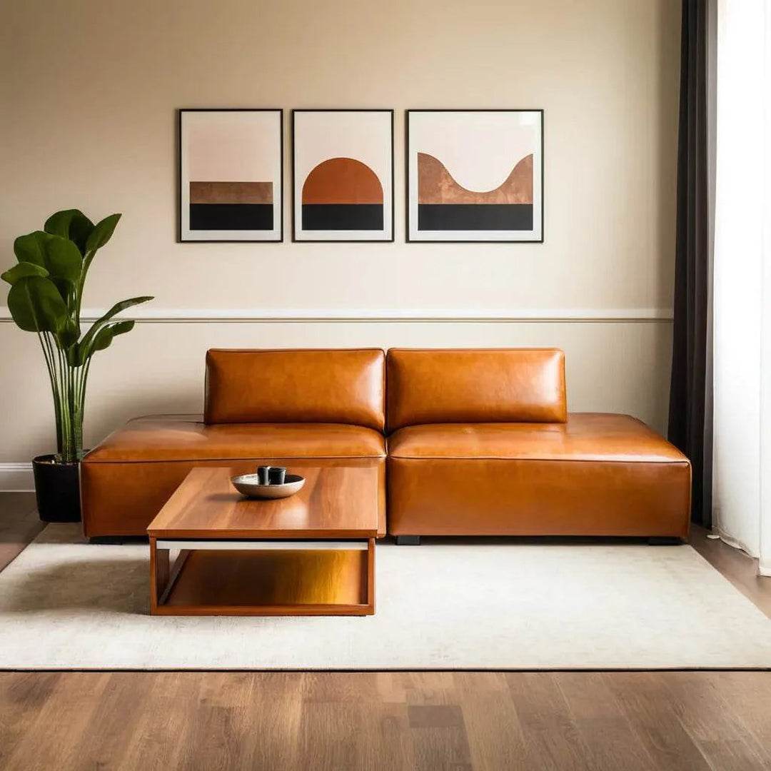 Giacomo Modern Faux Leather Armless 3-Seater Sofa - Stylish Sectional Couch for Small Spaces, Living Room, Office or Apartment