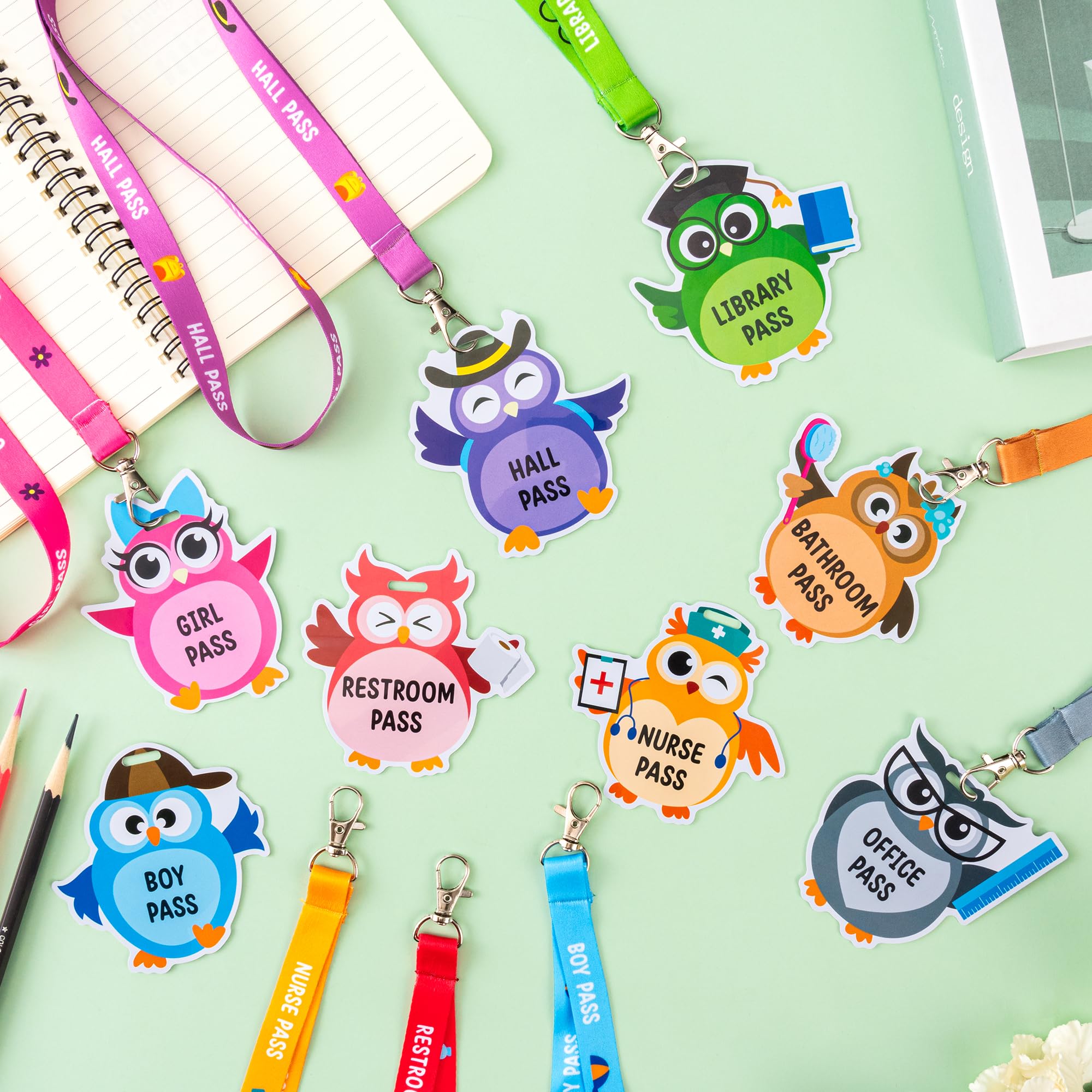 BeYumi 8 Sets PVC Hall Lanyards - Unbreakable Classroom Passes for Bathroom, Library & Office Use