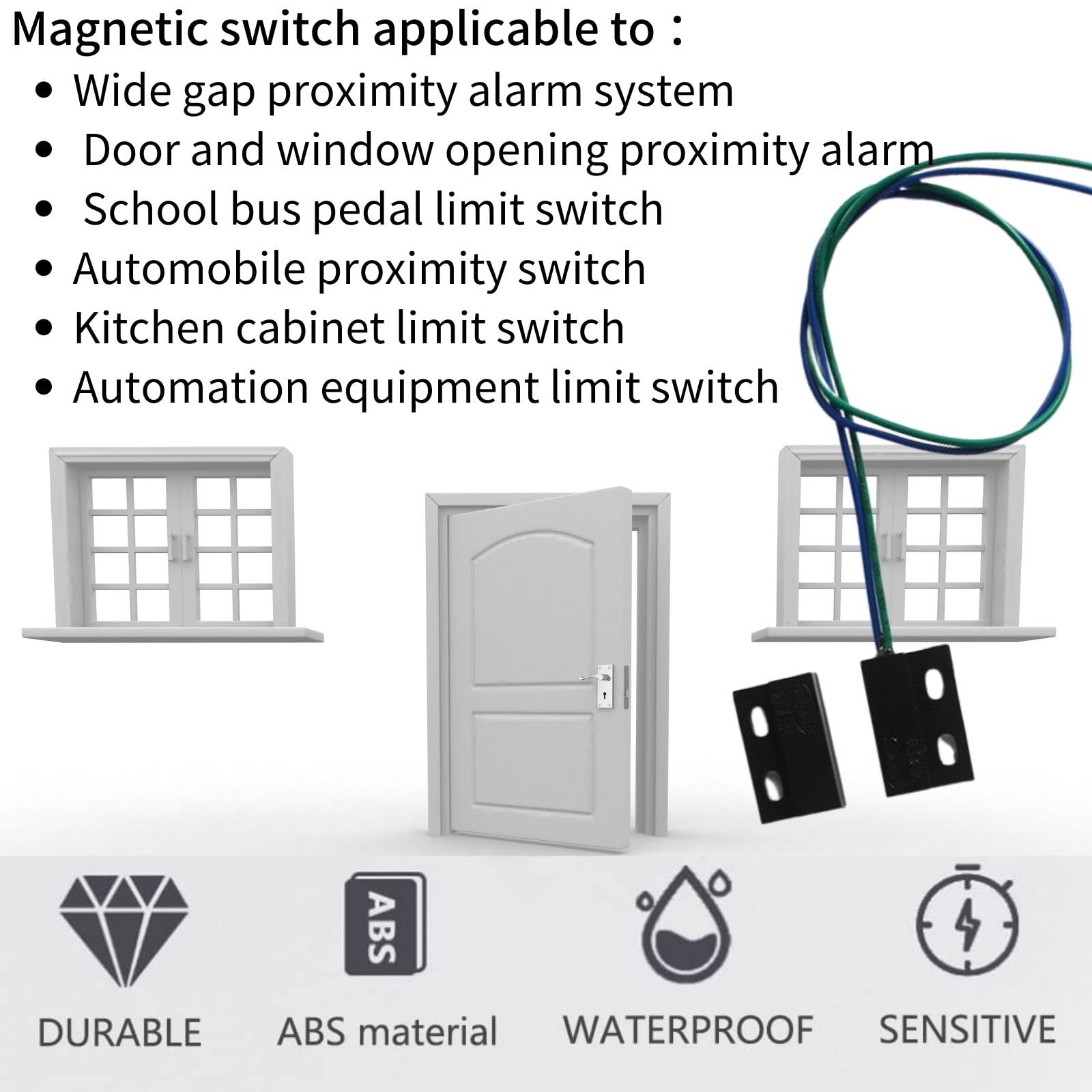Industrial Grade Magnetic Switch (NO) - High Sensitivity & Long Lifespan - Magnetic Reed Switch, Proximity Switch, Reed Switch, Magnetic Door Switch - Ideal for Security Systems, Automation & Industrial Applications