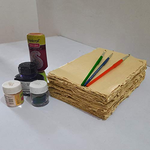 Handmade Deckle Edge Paper - Printer Friendly Blank Mixed Media Loose Leaf Sheets - 150 GSM Thick A4 Size - Pack of 50 Brown - Perfect for Scrapbooking, Journaling & Art Projects