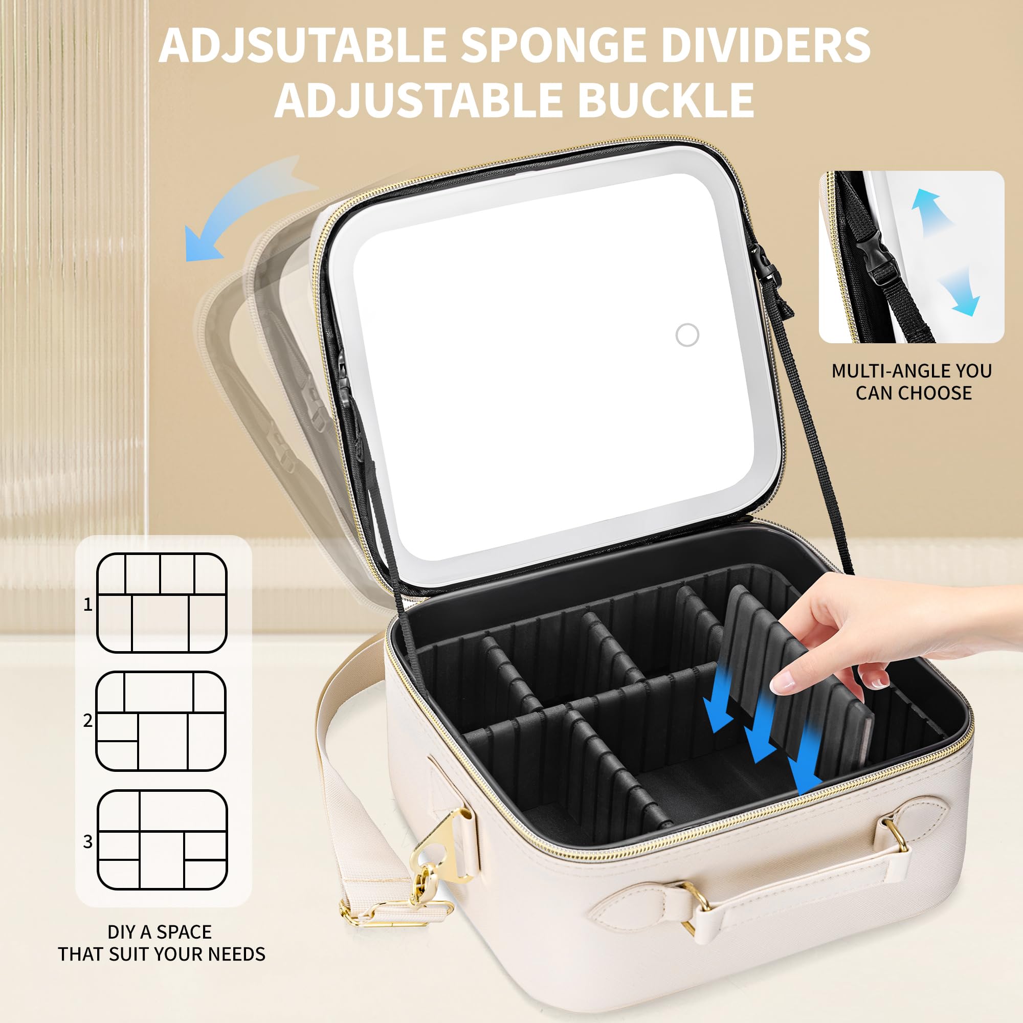 LED Makeup Bag with Lighted Mirror - Portable Travel Cosmetic Organizer Case for Brushes & Makeup Storage - Perfect Gift for Women - Ideal for Travel, Home & Professional Use
