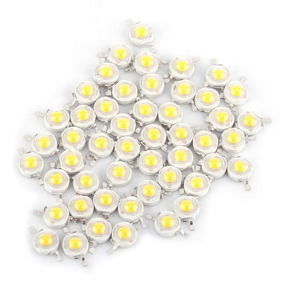 50pcs SMD 1W Cool/Warm White LED Lamp Beads - High Power LED Bulb Chips for Floodlight & Spotlight - DIY Lighting Projects & Home/Commercial Use (WAM White)