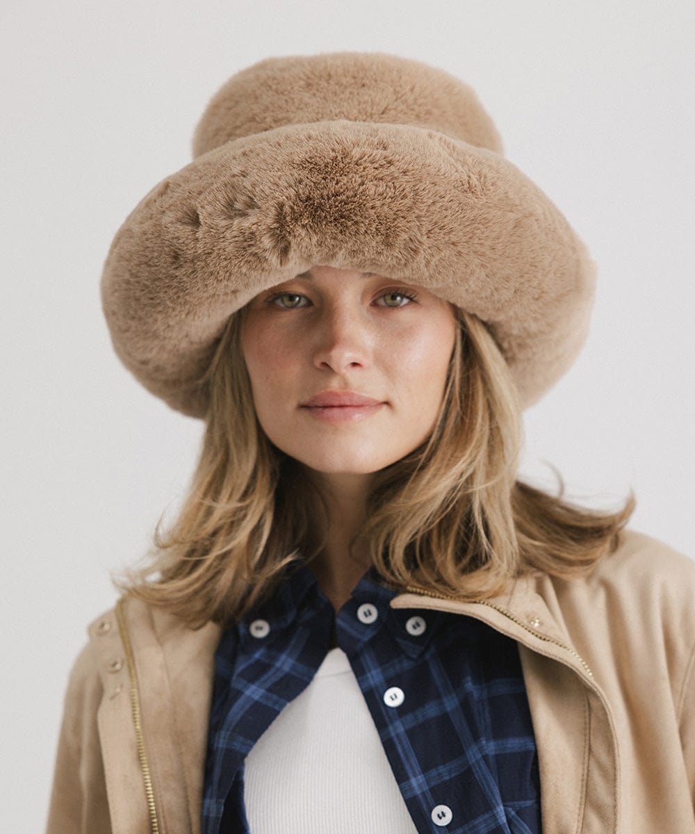 Parker Faux Fur Bucket Hat for Women - Winter Warm Fashion Beanie with Ear Flaps - Perfect for Outdoor Activities, Skiing & Snowboarding
