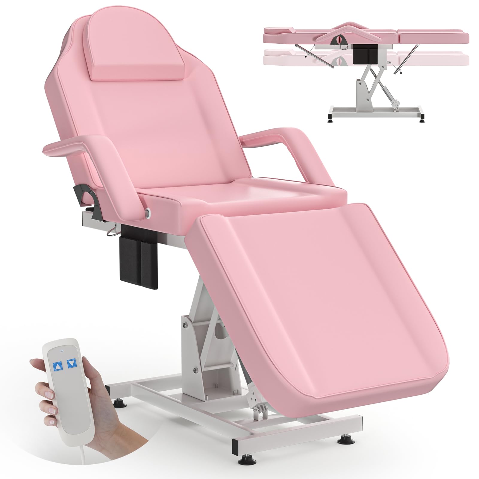 Electric Spa Chair Bed - Adjustable Height Lash & Facial Treatment Table for Estheticians | Professional Cosmetic Procedure Bed | Pink Aesthetic Spa Bed for Salon, Spa & Beauty Clinic Use