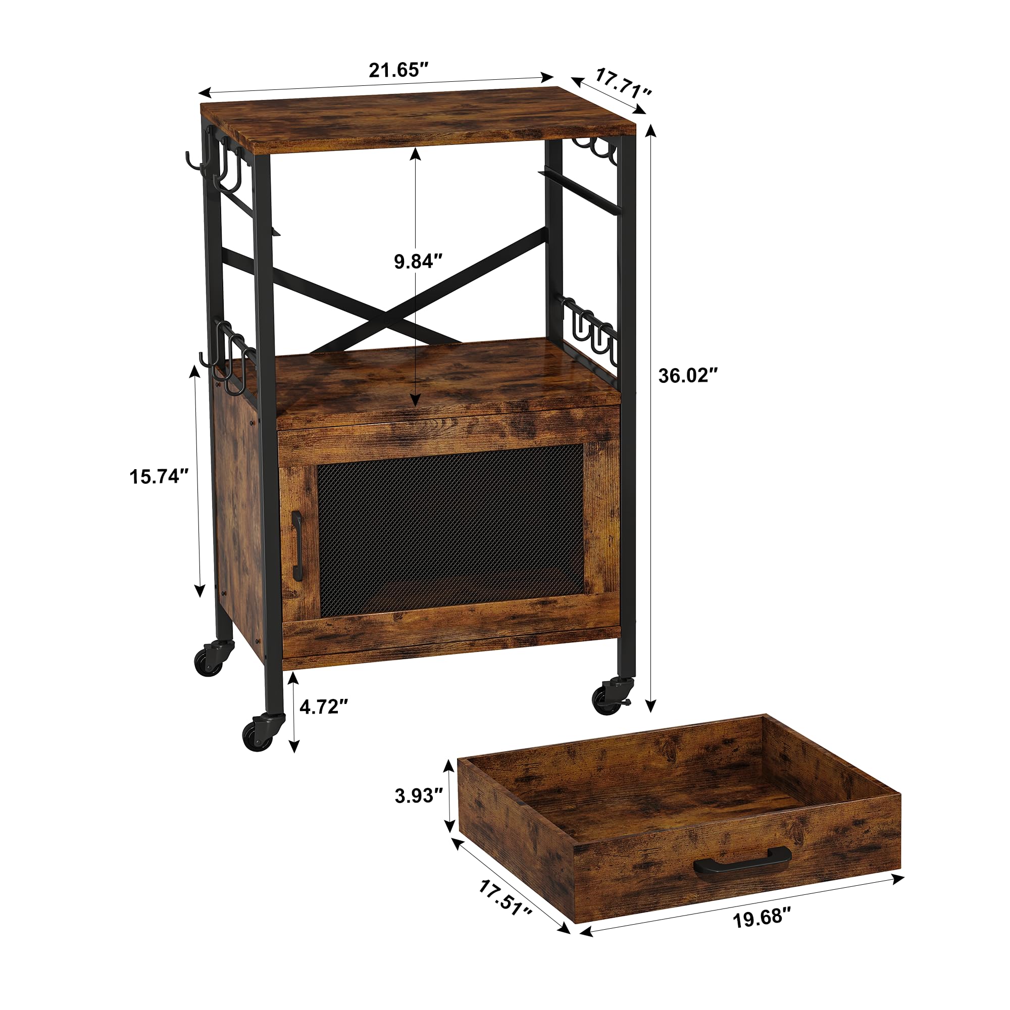 Homeiju Kitchen Island Cart with Drawer - Mobile Storage Cabinet with Wheels, Microwave Stand & Coffee Station - Perfect for Small Kitchens, Dining Rooms & Apartment Living