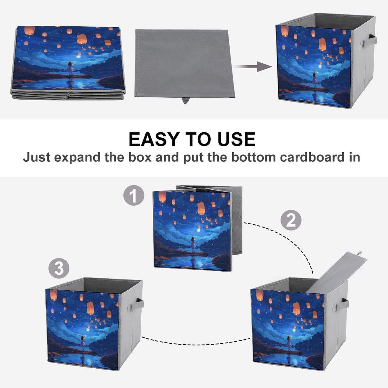 Foldable Storage Bins with Handles - Lake Lanterns Design Collapsible Organizer Baskets for Home, Office & Closet (1-Pack) - Perfect for Seasonal Decor, Toy Storage & Laundry Organization