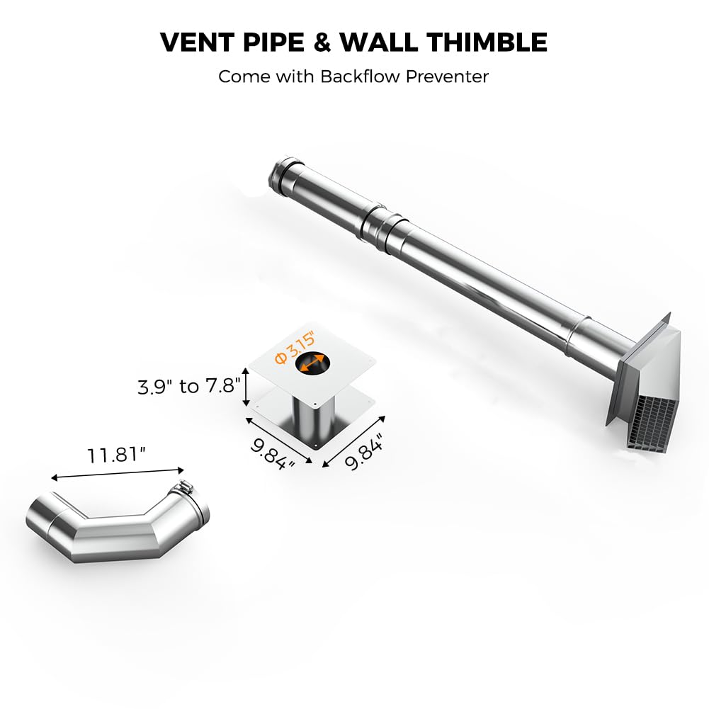 CAMPLUX 3 Inch Stainless Steel Vent Pipe Kit - Horizontal Installation for Indoor Gas Tankless Water Heaters | Perfect for Home, RV & Tiny House Use