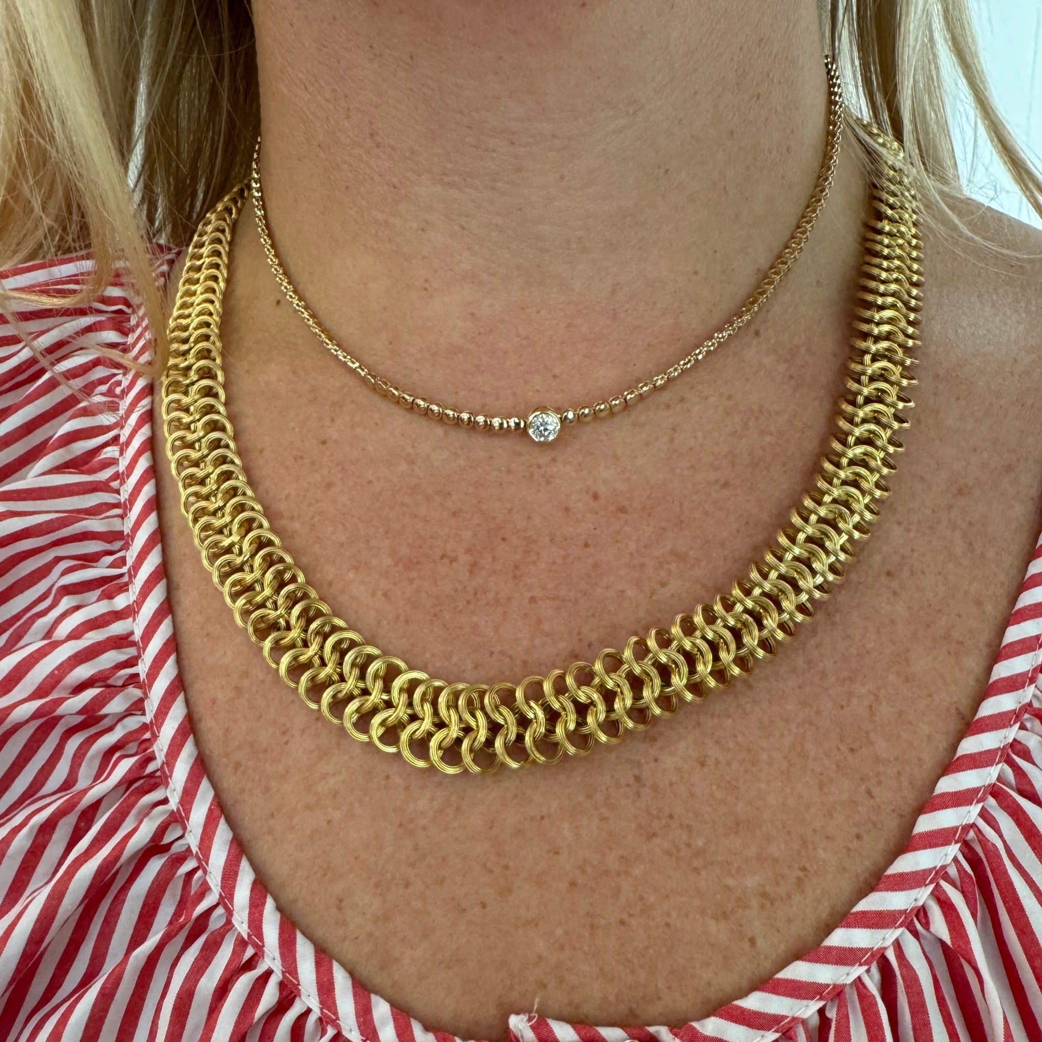 Victorian Style 14K Gold Triple Circle Link Chain Necklace - Elegant Layered Jewelry for Women, Perfect for Weddings, Parties & Special Occasions