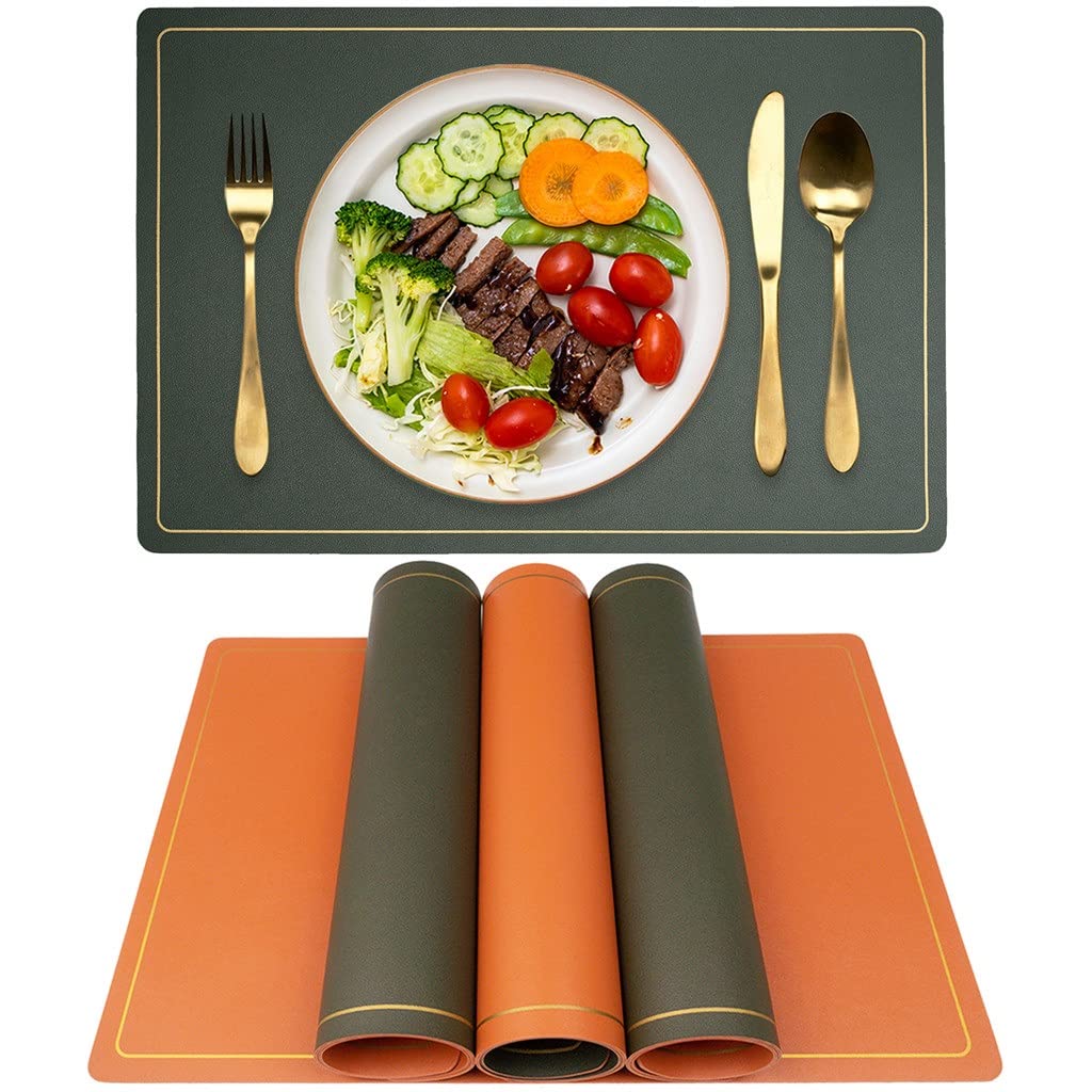 Premium 4-Piece Nordic Style Leather Placemats Set - Double-Sided Waterproof & Oilproof Table Protectors - Non-Slip Dining Table Mats for Bowls & Dishes (30x45cm) - Perfect for Western Dining, Kitchen Decor & Holiday Entertaining