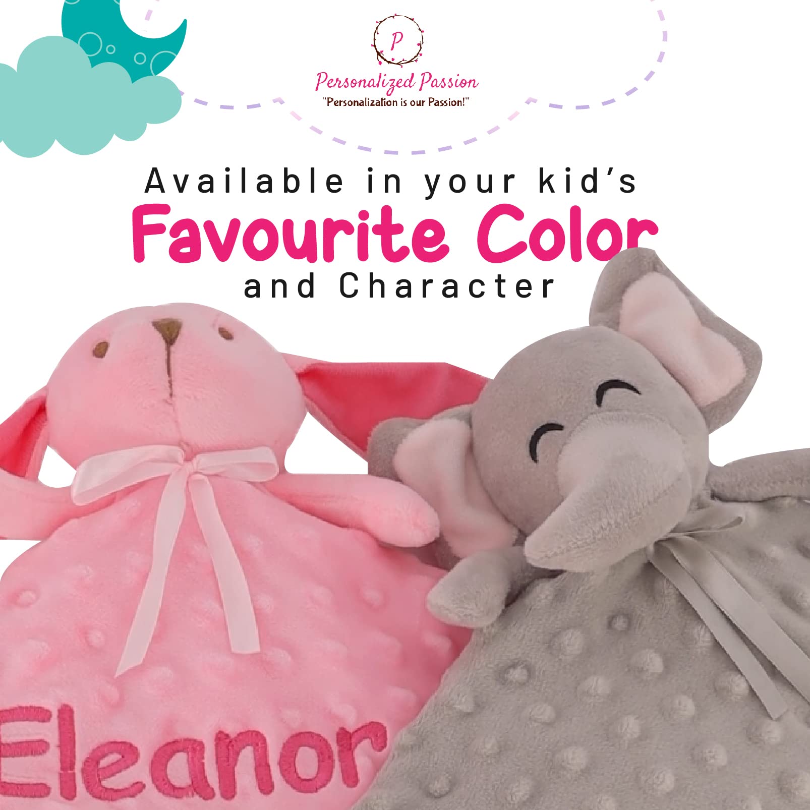 Personalized Baby Blanket with Custom Name Embroidery - Ultra Soft Security Blanket for Infants & Toddlers - Plush Teddy Bear Lovey Toy - Perfect for Nursery, Stroller & Travel Comfort - Baby Shower Gift for Boys & Girls