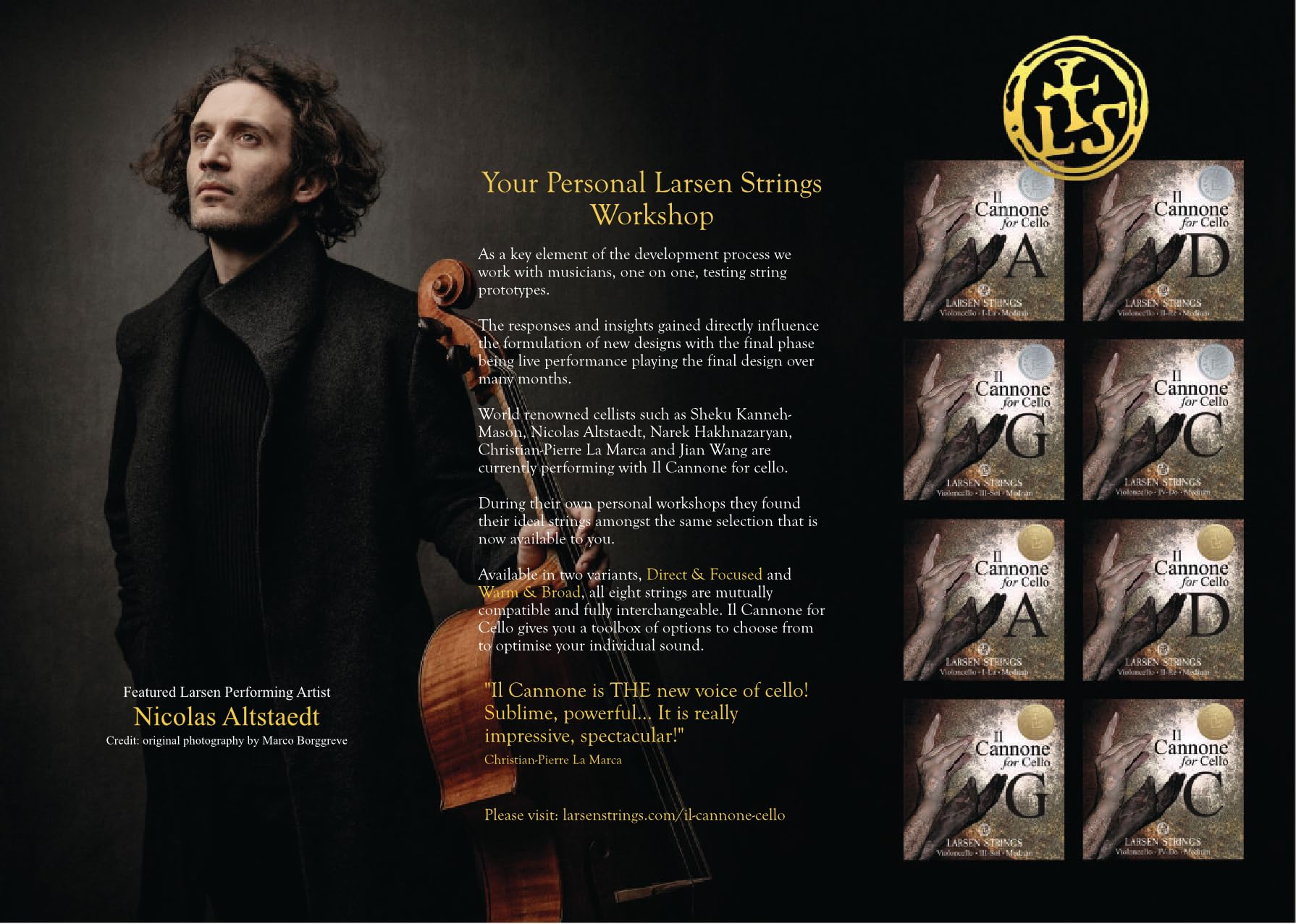 Premium Larsen Strings Il Cannone Cello Strings - Wolfram Warm & Broad Tone for Professional Cellists | Ideal for Solo Performances, Orchestral Playing & Studio Recording