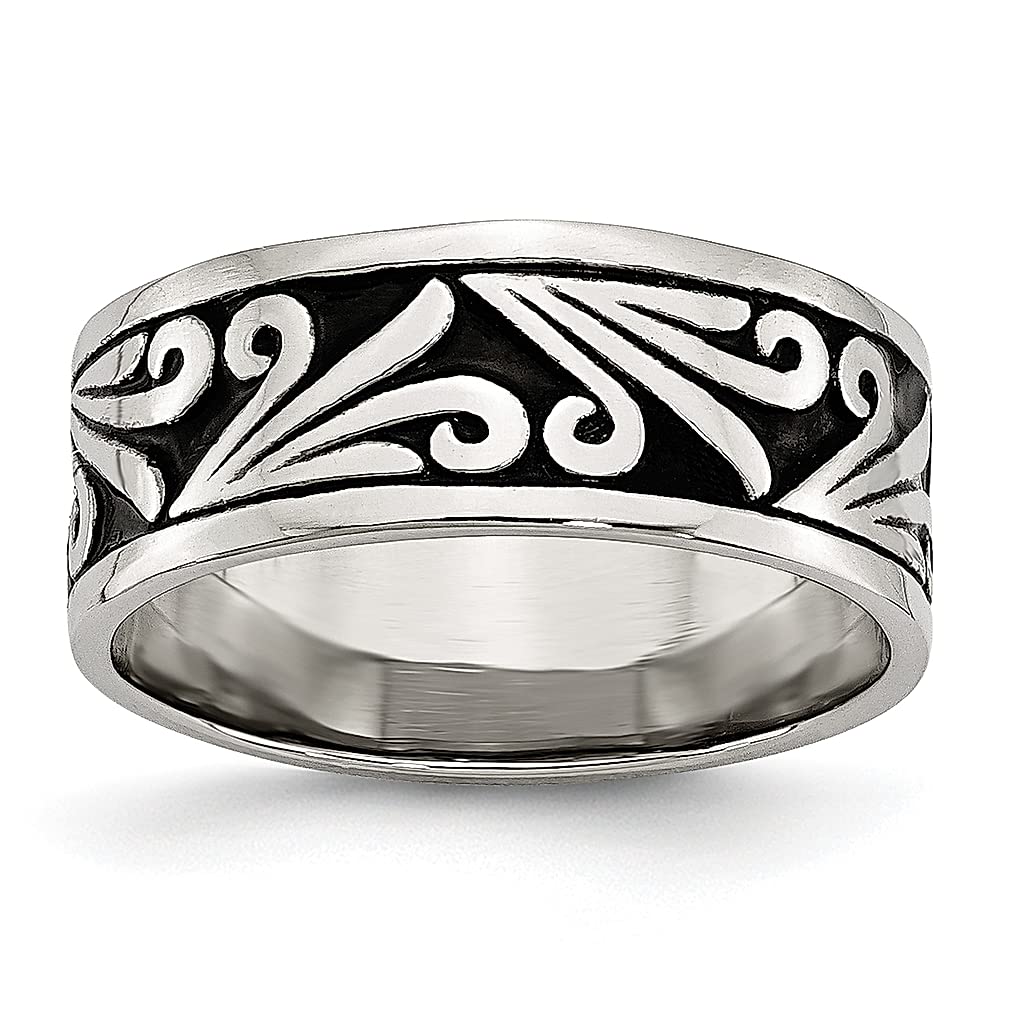 ICE CARATS 8mm Stainless Steel Ridged Edge Wedding Band Ring for Women - Elegant Fashion Jewelry Gift for Her - Perfect for Anniversaries, Engagements & Special Occasions
