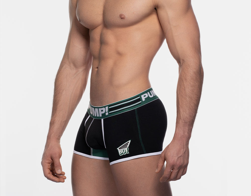 PUMP! Performance Boost Boxer Briefs for Men - Black/Green - Moisture Wicking, Breathable & Supportive Underwear for Workout, Running & Gym