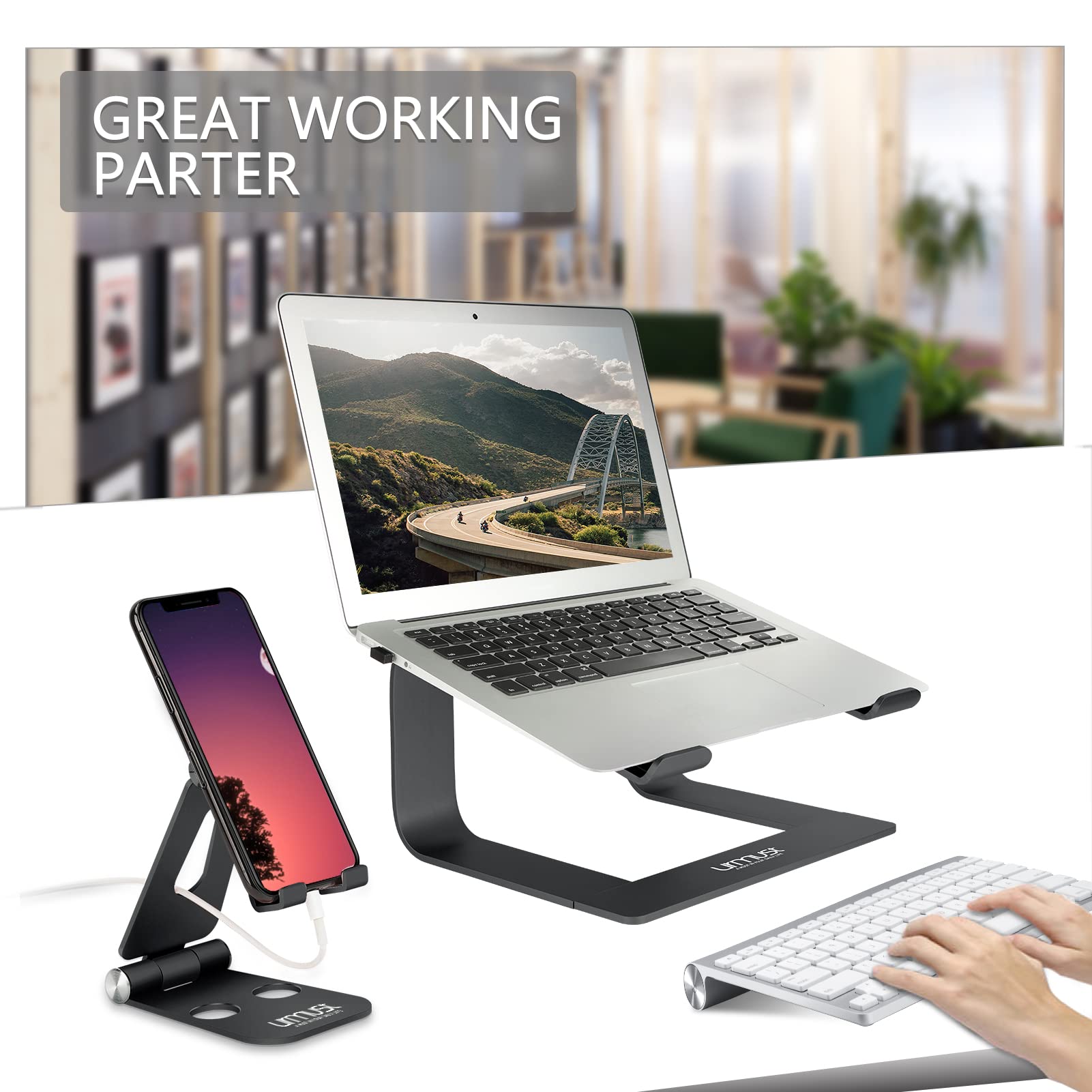Urmust Aluminum Laptop Stand for Desk - Adjustable Ergonomic Notebook Riser Holder Compatible with MacBook Air Pro, Dell, HP, Lenovo, Samsung, Alienware 11-15.6