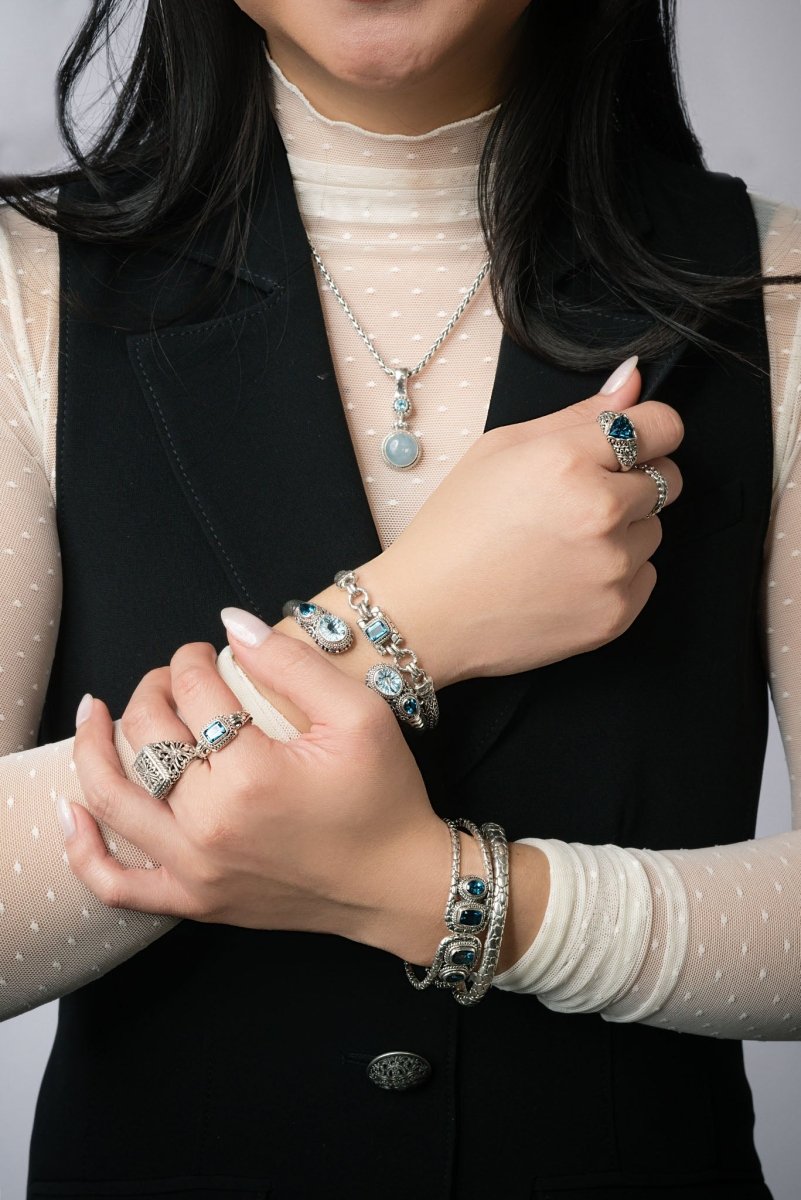 Fountain of Blessings Tip to Tip Bracelet™ - Genuine London Blue Topaz Jewelry for Women | Elegant Gift for Birthday, Anniversary & Special Occasions