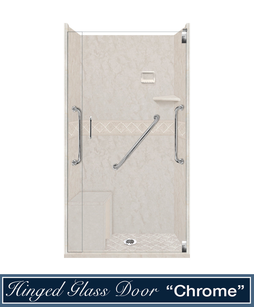 Freedom Rafe Marble Diamond Alcove Shower Enclosure Kit - Waterproof Bathroom Upgrade for Modern Homes, Spa-Like Shower Experience