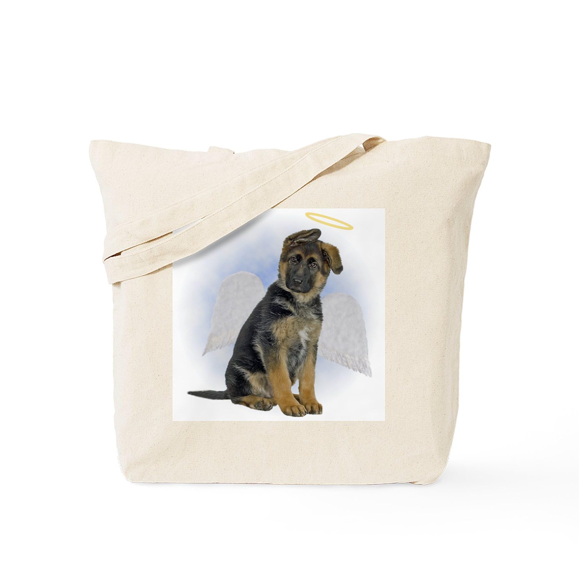 **Angel German Shepherd Puppy Canvas Tote Bag - Reusable Natural Shopping Bag for Groceries, Beach, Work & Travel**