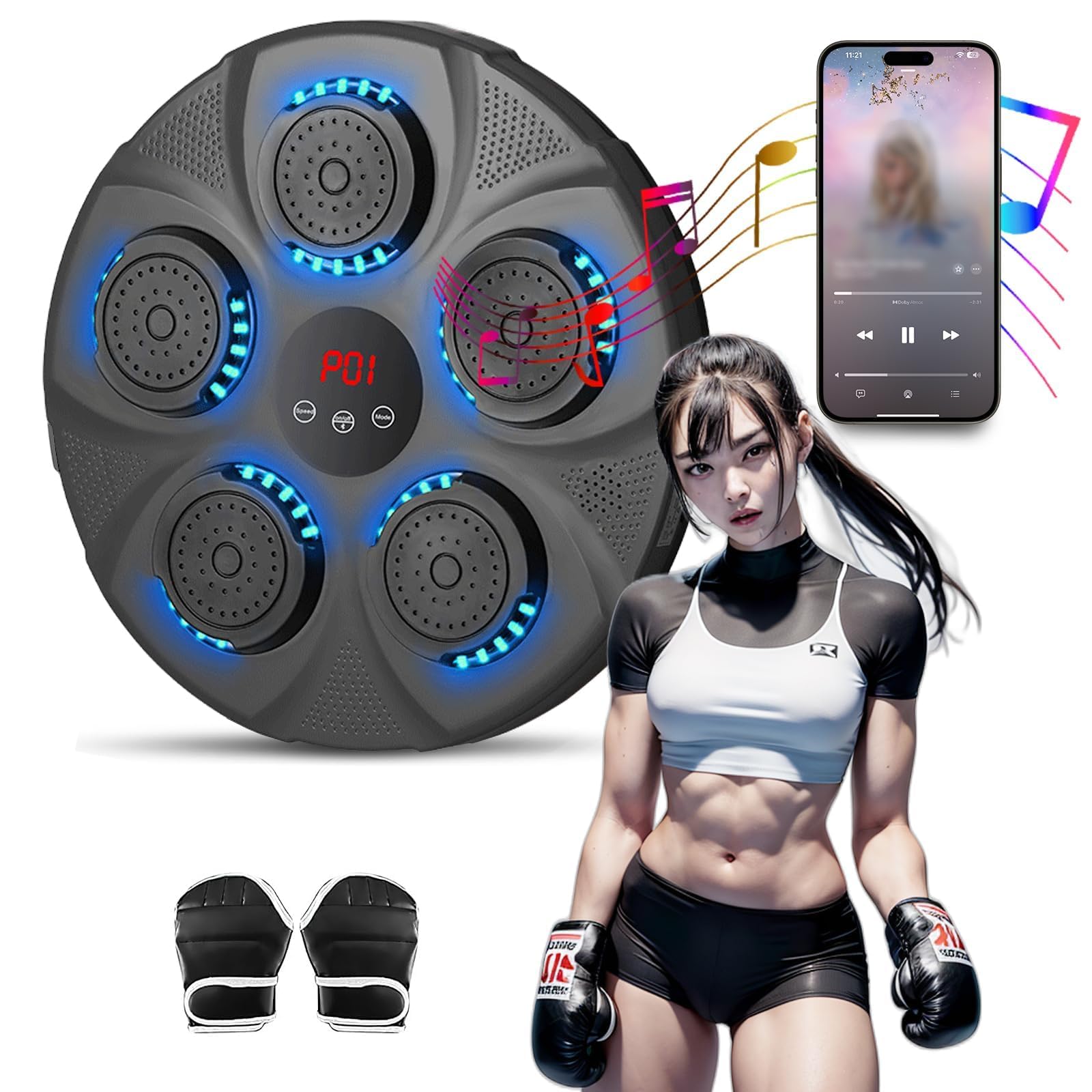 Naudhenm Electronic Music Boxing Machine - Smart Wall Mounted Punching Bag for Boxing Training & Fitness Workout - Perfect for Home Gym, Boxing Practice & Stress Relief - Black