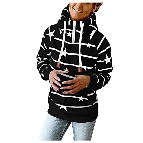 ONHUON Women's Striped Color Block Quarter Zip Hooded Sweatshirt - High Neck Pullover Long Sleeve Hoodie for Casual Wear, Workout & Outdoor Activities