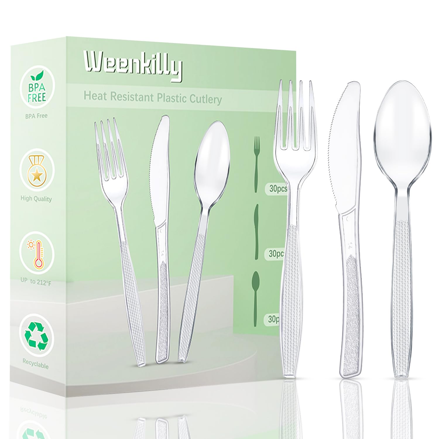 90-Piece Disposable Plastic Cutlery Set - 30 Forks, 30 Spoons & 30 Knives - Clear Plastic Silverware for Wedding, Catering, Party & Picnic - BPA-Free Utensils for Events, BBQ, Camping & Outdoor Dining