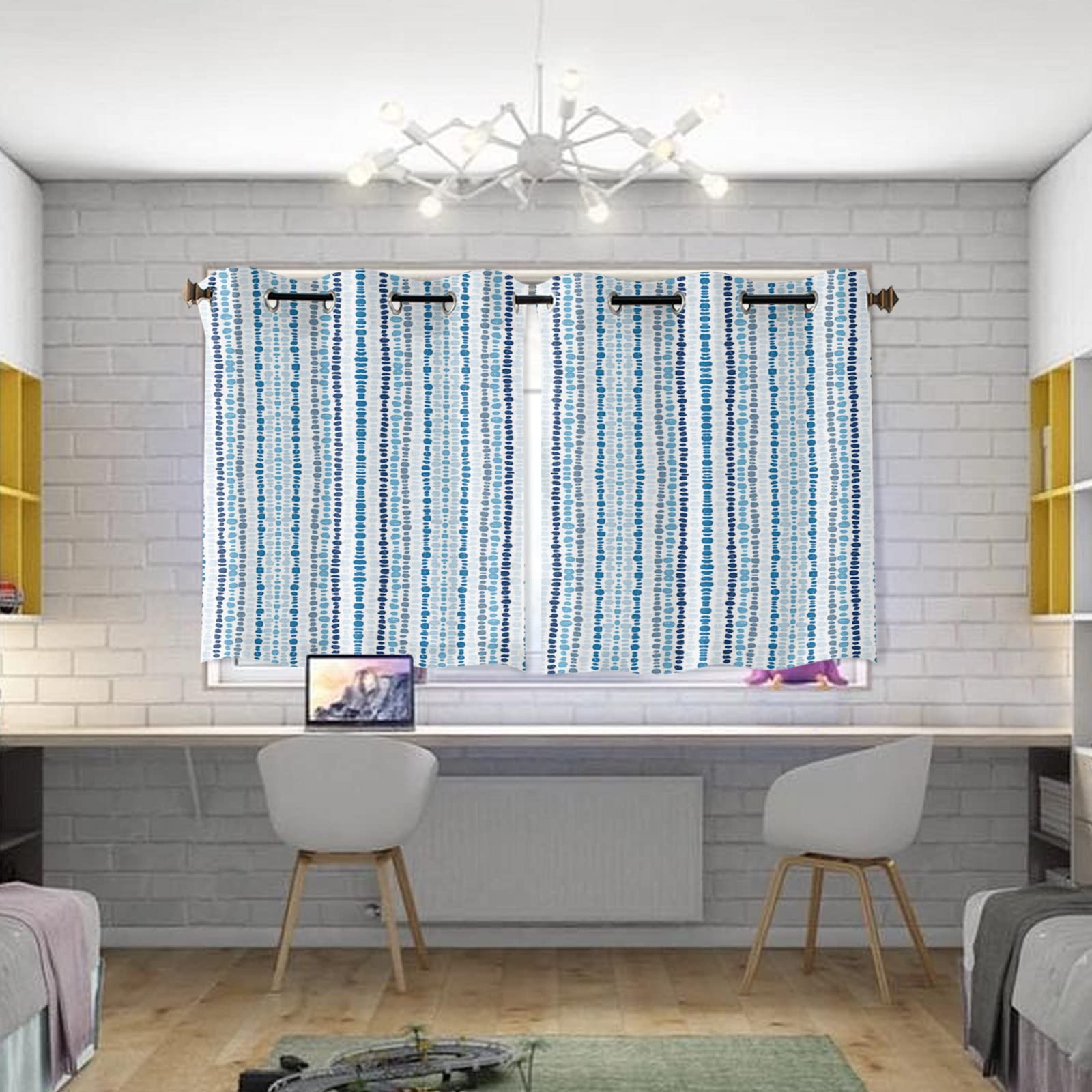 Bohemian Striped Window Curtains 54 Inch Length - Aqua Blue Watercolor Ethnic Geometric Design with Grommet Top, Set of 2 Panels for Kitchen, Cafe, Living Room, Bedroom & Laundry Room Window Treatments | Perfect for Boho Home Decor, Coastal Style & Eclectic Interiors