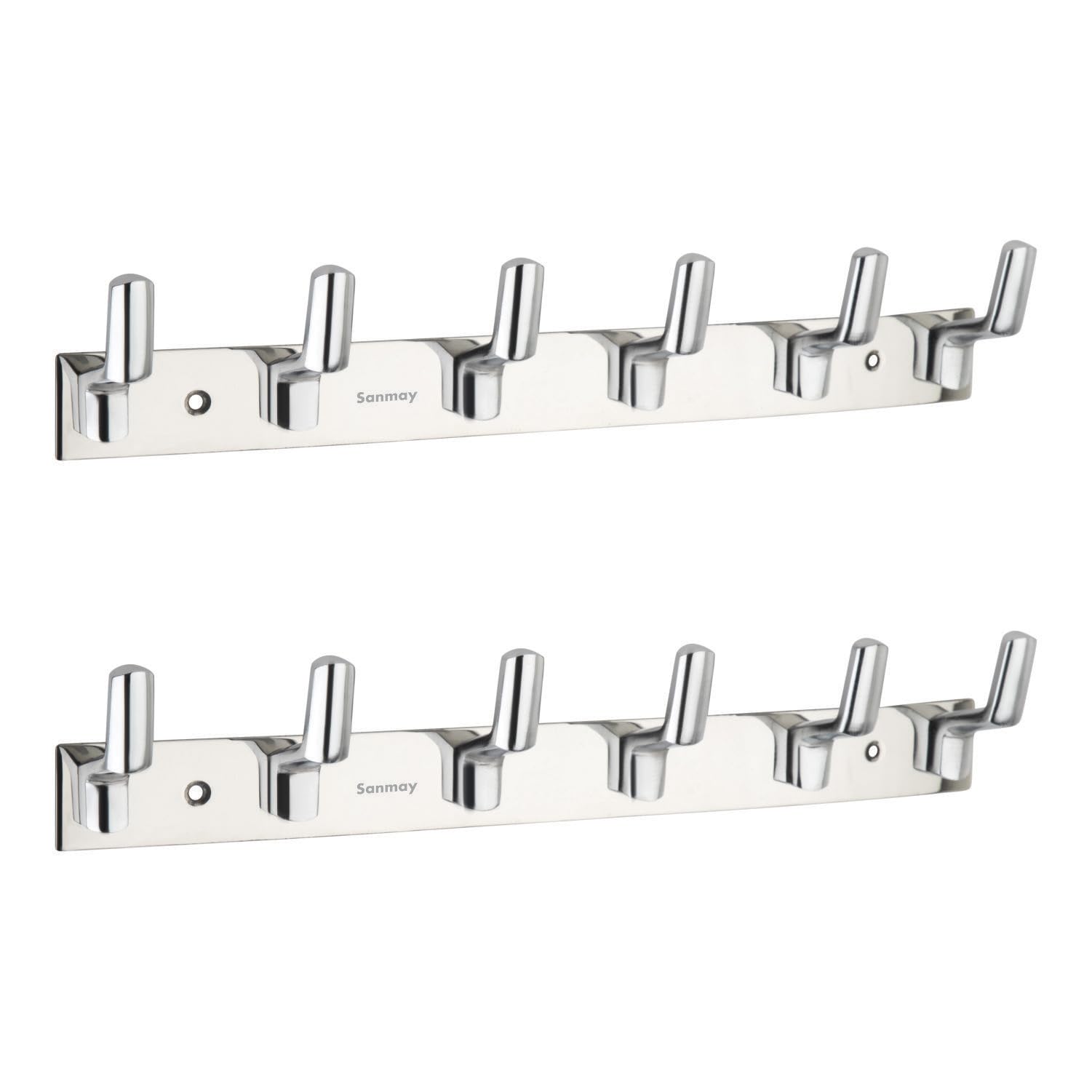 Sanmay 6-Leg Stainless Steel Z-Type Wall Hook Hanger - Set of 2 | Heavy Duty Wall Mounted Towel Rack & Clothes Hanger | Perfect for Bathroom, Kitchen, Bedroom & Entryway Organization