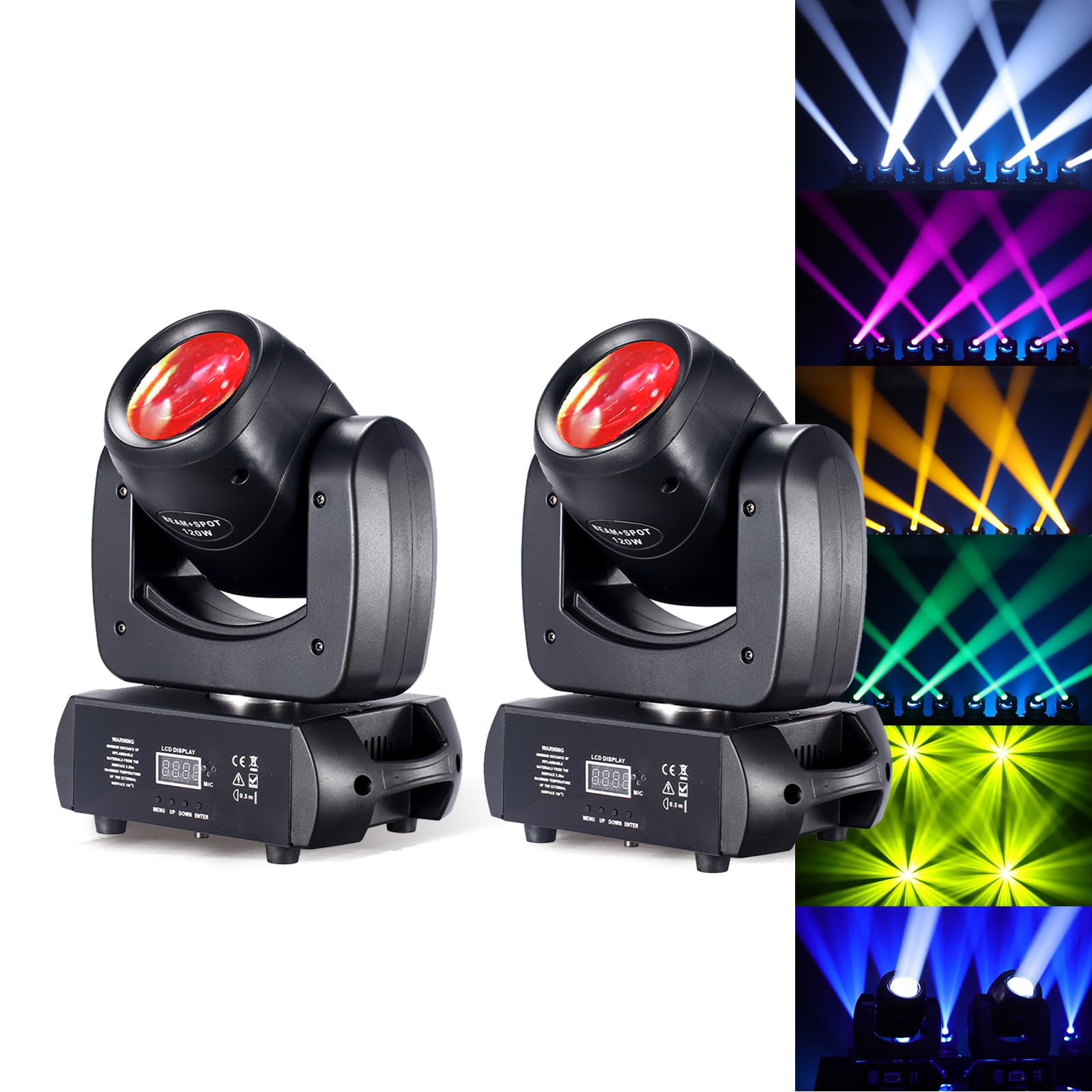 120W LED Moving Head DJ Light with Roto Prism - 2 Pack Stage Lights (8 GOBOs, 8 Colors, DMX 512, 12CH Sound Active) - Professional Disco Party, Club, Wedding and Stage Lighting Effects