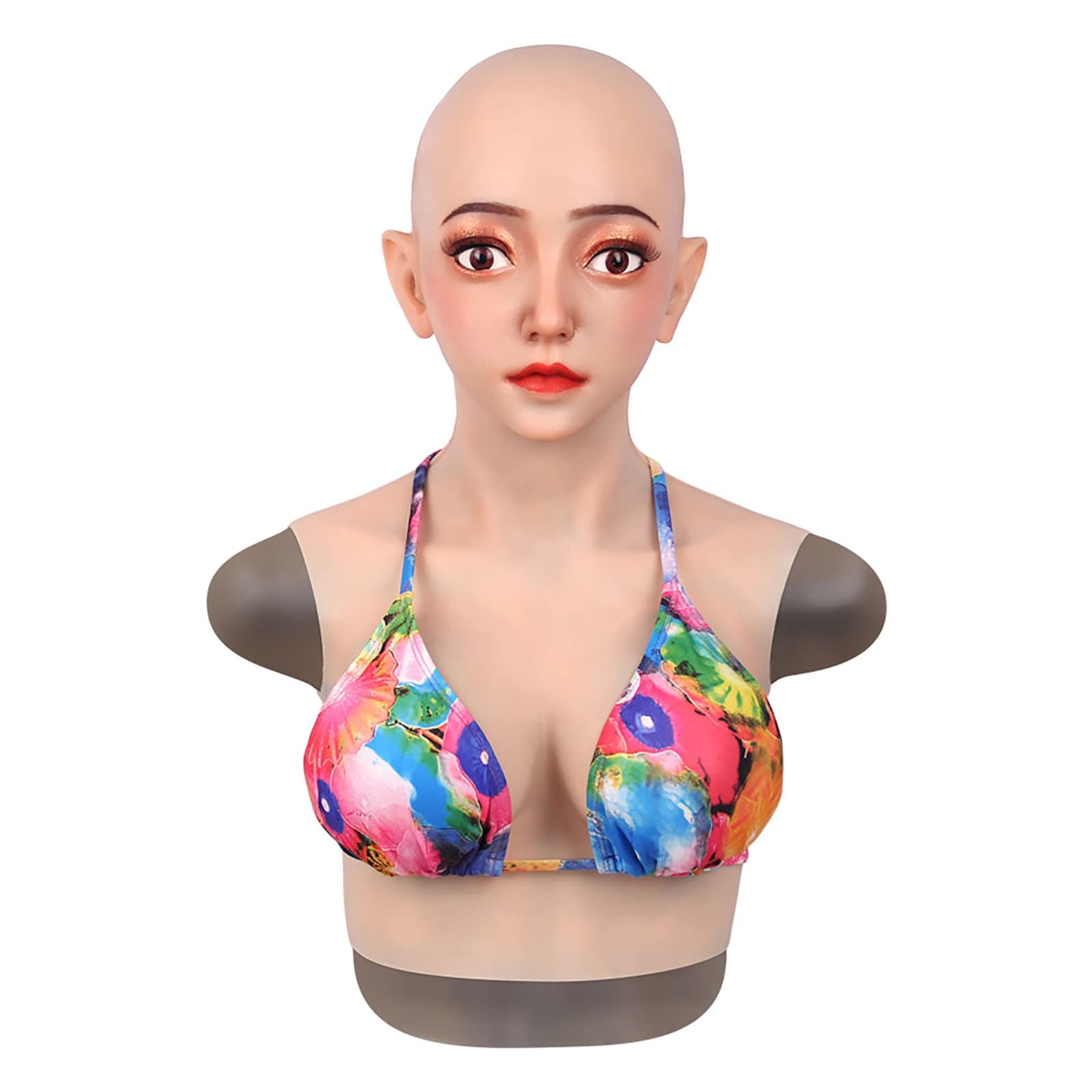 JuZi Store E Cup Silicone Breast Forms - Soft Artificial Chest for Crossdressing, Transgender, Halloween Costume & Cosplay - Realistic Silicone Headwear Mask (Light Beige) - Perfect for Drag Shows, Costume Parties & Gender Transformation