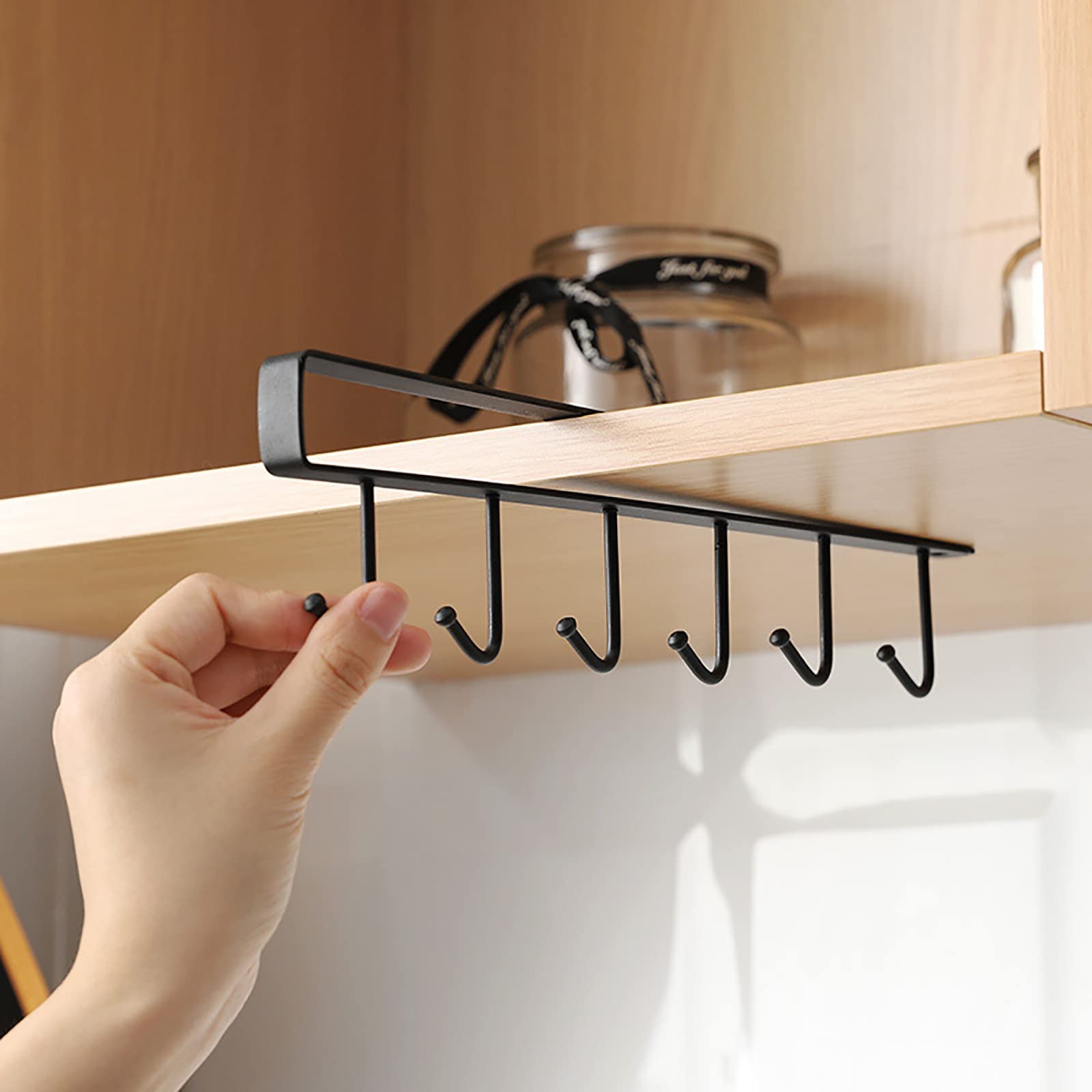 Under Cabinet Cup Holder - 6 Hook Drilling Free Coffee Mug Storage Rack, Space Saving Kitchen Organizer (2 Pack) - Perfect for Small Kitchens, Dorm Rooms & RVs