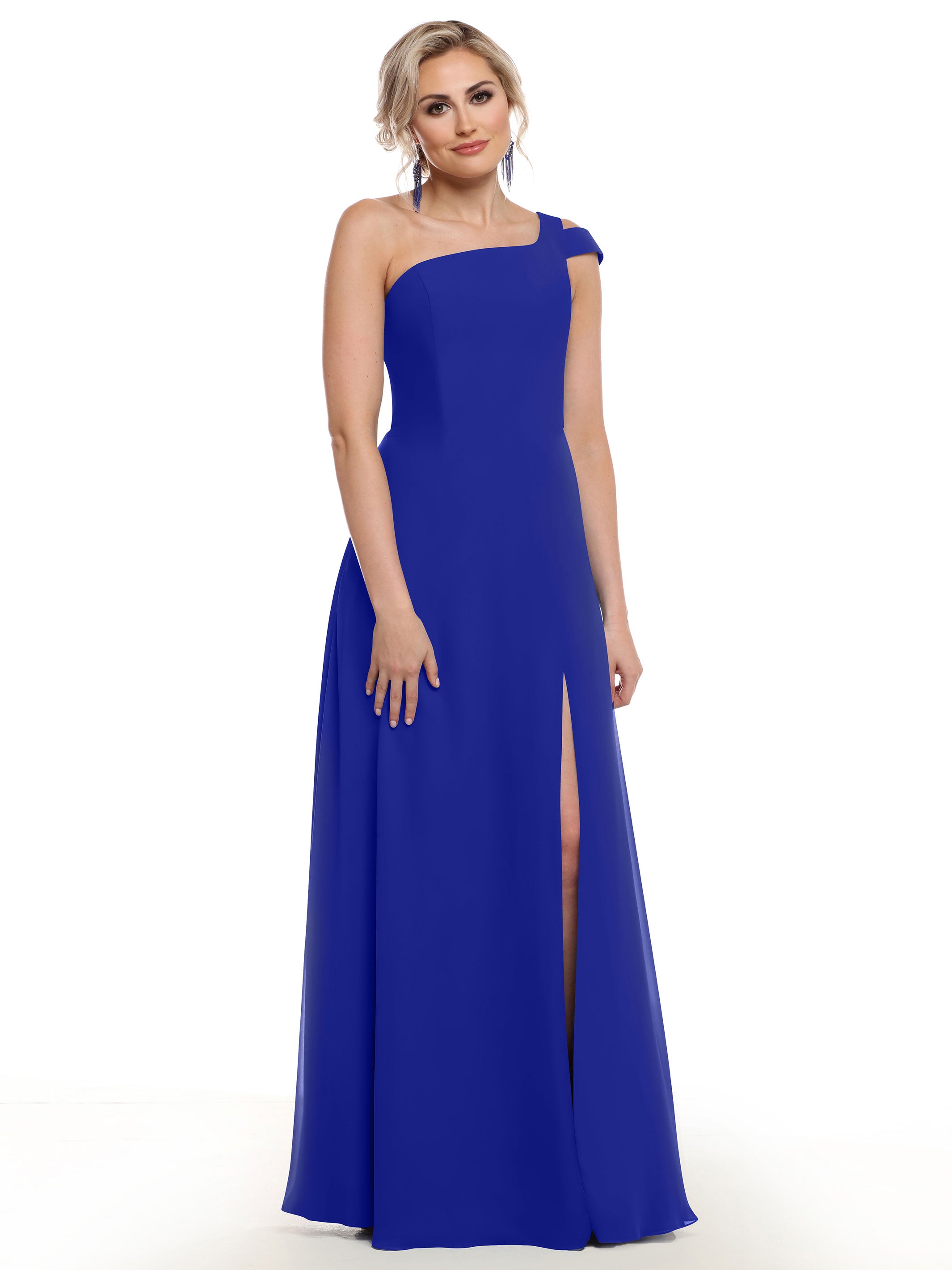 Elegant 80139 Chiffon A-Line One Shoulder Bridesmaid Dress with High Slit - Perfect for Weddings, Prom & Formal Events