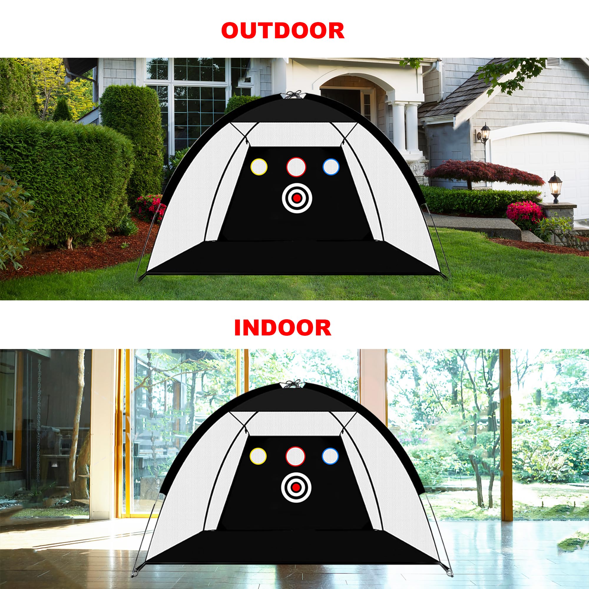 YenNeL Golf Practice Net - Portable Backyard & Garage Driving Range with One Key Pull Expansion, Target Attachment & Frame - Indoor/Outdoor Golf Training Aid for Home, Yard & Club Use
