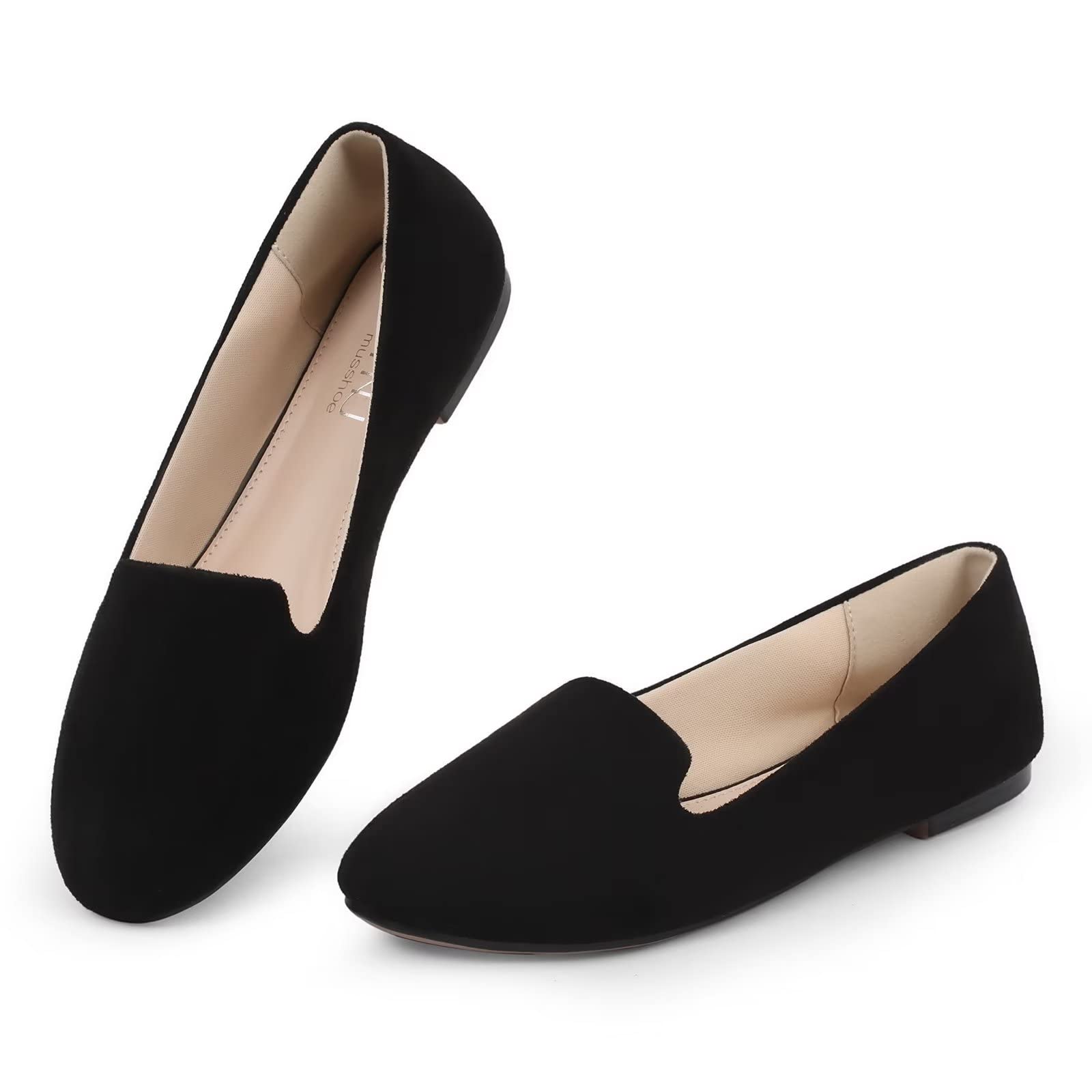 MUSSHOE Women's Comfortable Round Toe Flats with Memory Foam - Lightweight Slip-On Shoes for Work, Travel & Everyday Wear
