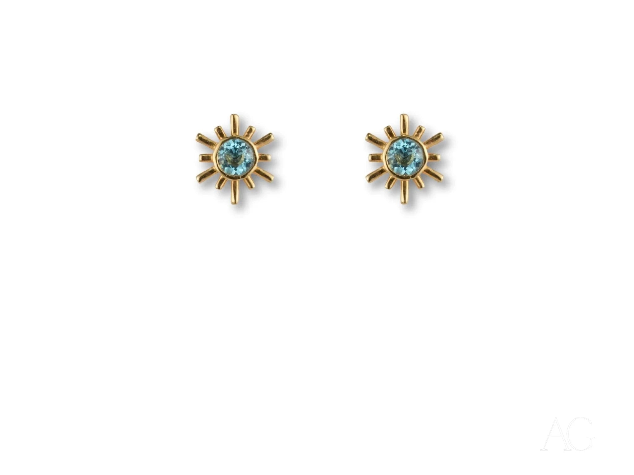18k Gold Blue Topaz Stud Earrings - Dainty Celestial Jewelry for Women | Perfect for Weddings, Parties & Everyday Elegance