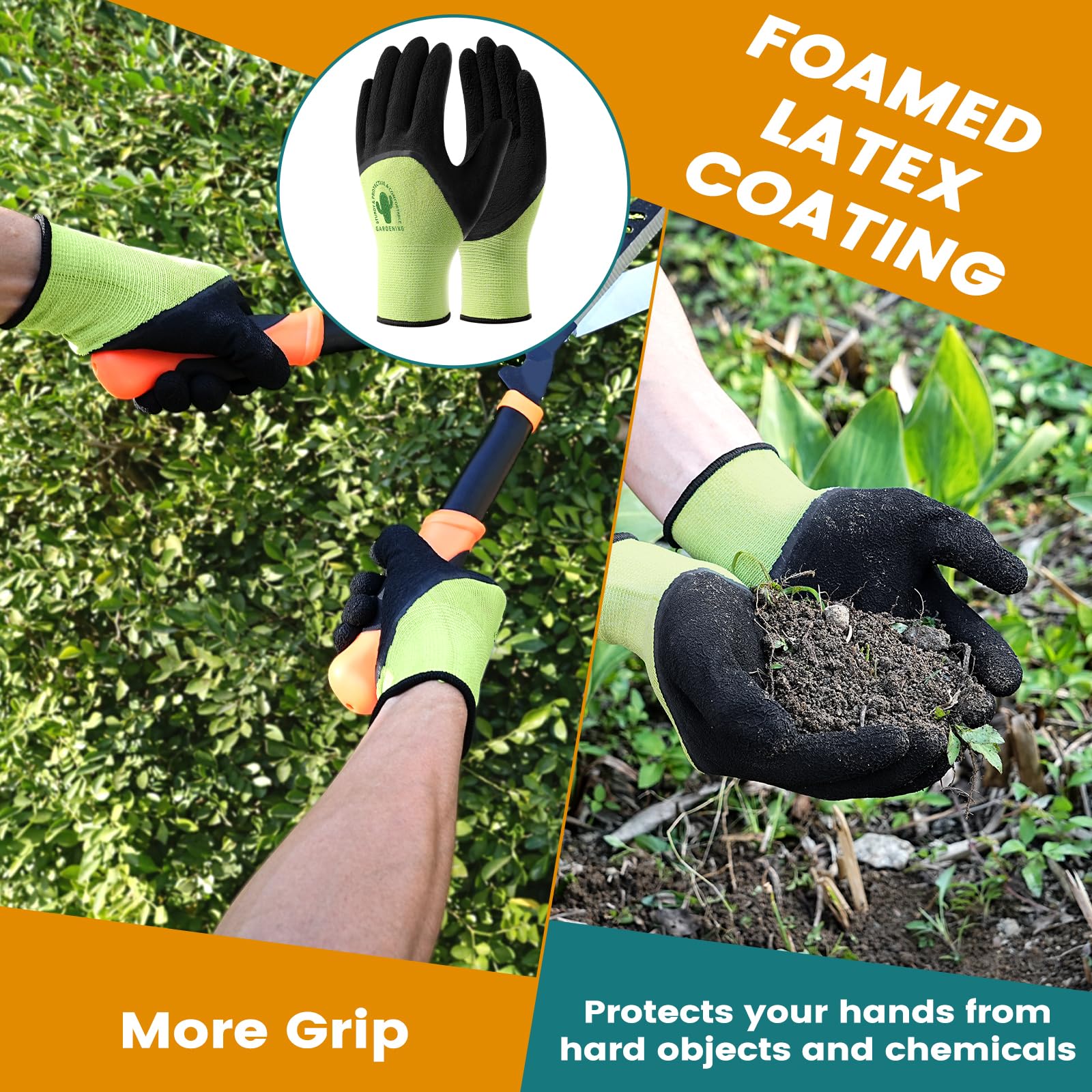 Premillow Gardening Gloves - 6 Pairs Breathable Natural Latex Gloves for Men & Women, Non-Slip Grip for Planting, Weeding, Yard Work - Perfect for Outdoor Gardening, Landscaping & Farm Use