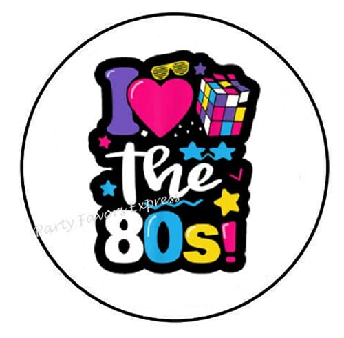 1.5 Inch I Love The 80's Stickers - 30 Pcs Multicolor Retro Letter Print Round Stickers for Scrapbooking, Laptops, Water Bottles & DIY Crafts (Indoor Use)