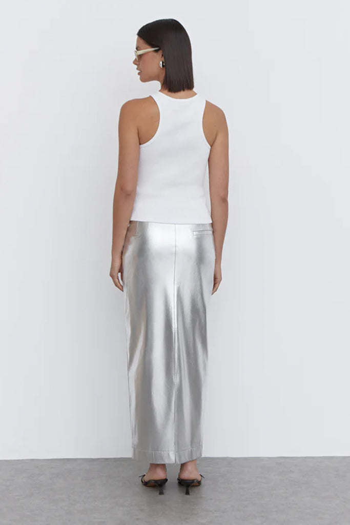 4th & Reckless Inessa Maxi Skirt - Silver | Elegant Long Flowy Skirt for Women | Perfect for Weddings, Parties & Evening Events *FINAL SALE