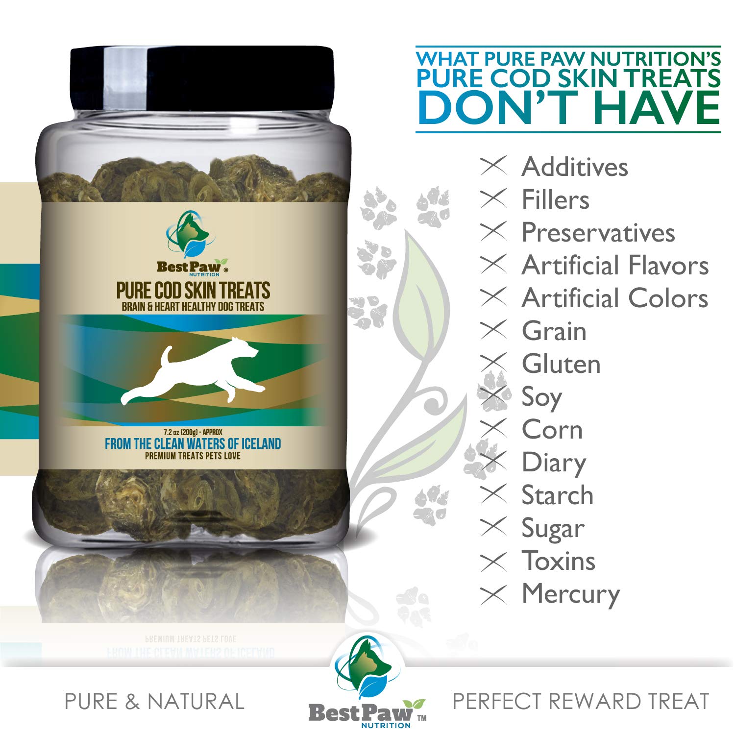 Premium Organic Wild Fish Dog Treats - Icelandic Pure Cod Skins & Lobster Kelp Protein Snacks | High in EPA & DHA for K9 Brain, Heart, Skin & Coat Health | Perfect Training Rewards & Dental Chews for Dogs