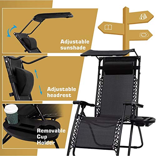 2-Pack Folding Zero Gravity Chairs - Heavy Duty 250lbs Capacity, Steel Mesh Reclining Outdoor Chairs for Camping, Fishing, Poolside, Patio & Lawn - Perfect for Relaxing in Backyard, Beach or Garden (Black)