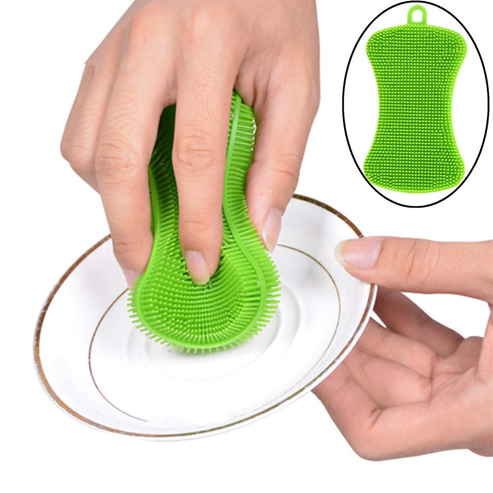 2 Pack Silicone Sponge Scrubber for Dish Washing - Reusable Kitchen Cleaning Brush with Non-Scratch Surface - Perfect for Pots, Pans, Dishes & Delicate Cookware