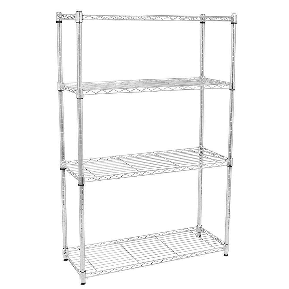 CustomDr 4-Tier Adjustable Chrome Wire Steel Shelving Rack - Heavy Duty Storage Organizer for Home, Office, Garage & Bedroom - Perfect for Books, Decor, Tools & Closet Organization