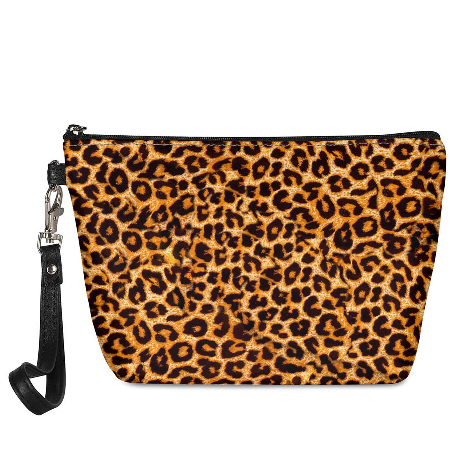 INSTANTARTS Women's Lightweight Leather Cosmetic Bag - Leopard Print Fashion Makeup Pouch (Brown) - Perfect for Travel, Gym & Everyday Essentials