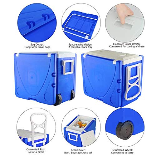 Insulated Rolling Cooler with Table & 2 Foldable Camping Chairs - Portable Beverage Cooler for Picnics, Camping, Fishing, Tailgating & Outdoor Adventures (Blue)