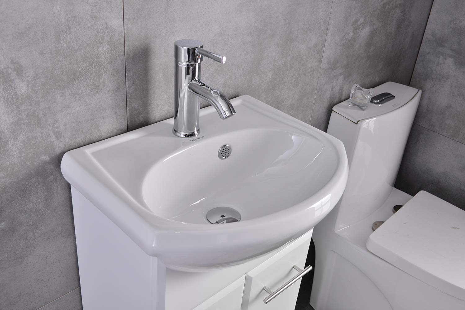 18 Inch Freestanding Bathroom Vanity with Ceramic Vessel Sink - Includes Mirror, Faucet & Drain (White) - Perfect for Modern Bathroom Renovation & Small Space Solutions