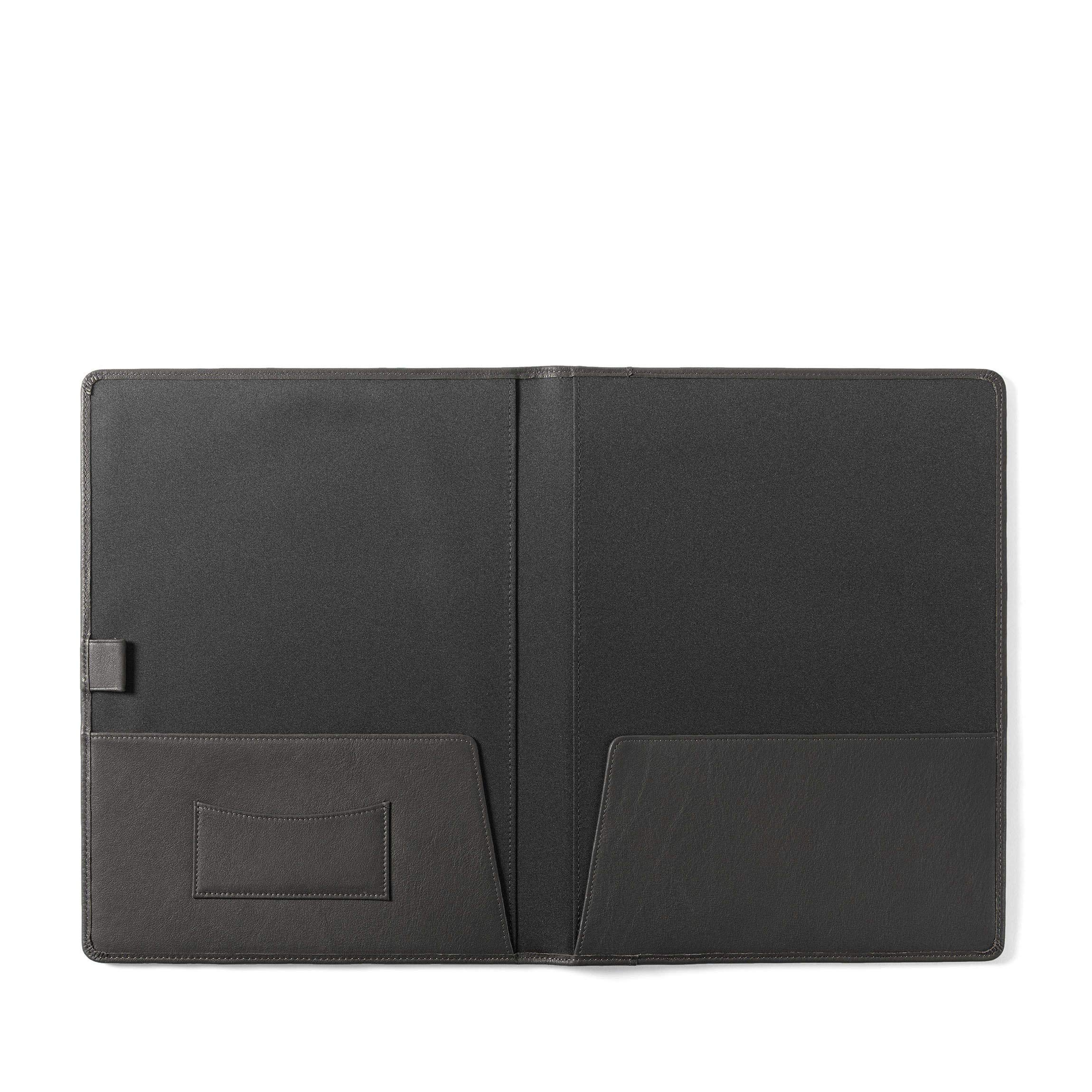 Premium Black Onyx Leather Folder with Multiple Pockets & Pen Holder - Professional Document Organizer for Office, Business Meetings & Travel