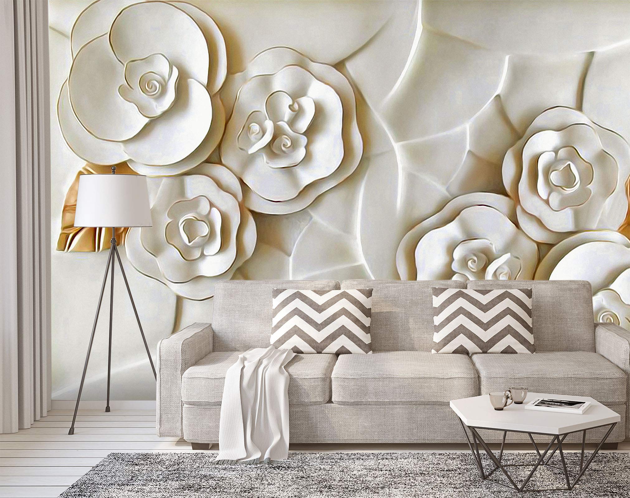 3D Embossed 1707 Wallpaper Print - Self-Adhesive Decorative Wall Mural - Woven Paper (Requires Glue) - 82