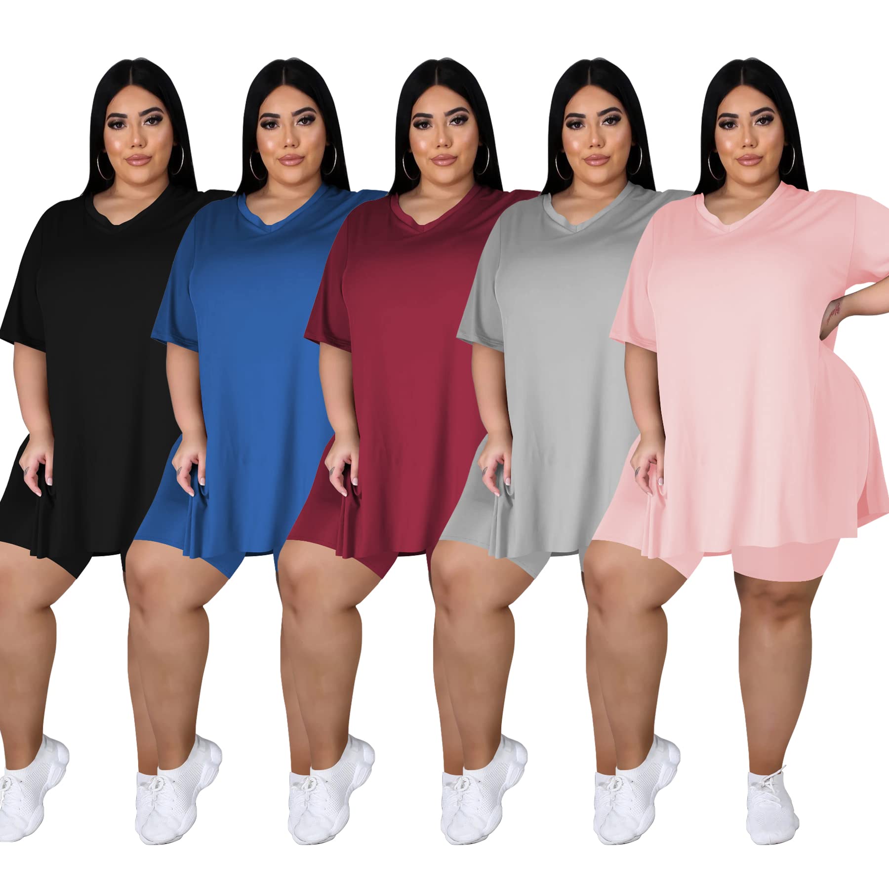 Plus Size Women's 2-Piece Loungewear Set - Oversized T-Shirt & Shorts Comfy Outfit for Summer | Casual Wear, Home Relaxation & Vacation Outfits
