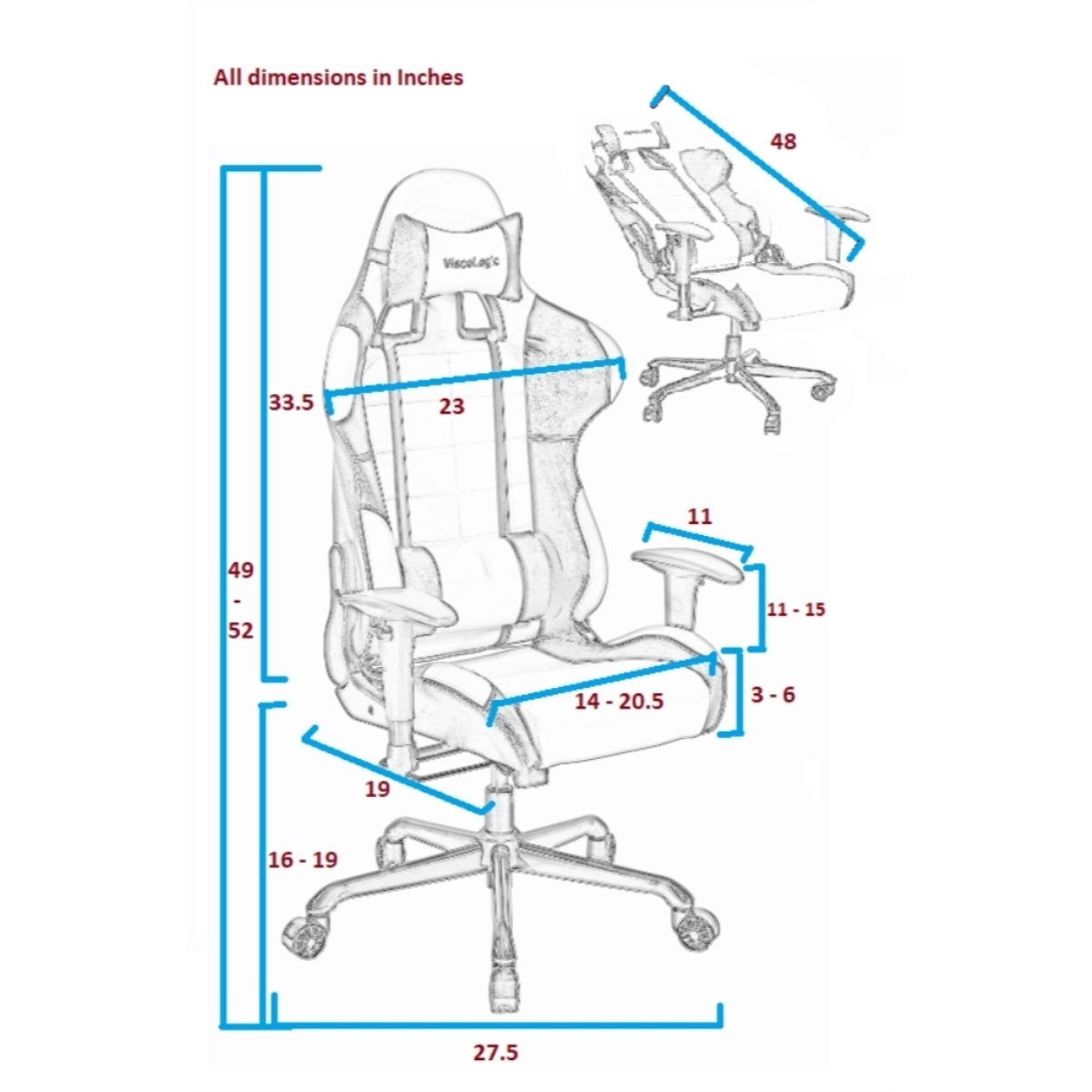 PRO X SERIES 7206 Ergonomic Gaming Chair - Blue & Black - High Back Racing Style with Lumbar Support - Perfect for PC, Console & Office Gaming