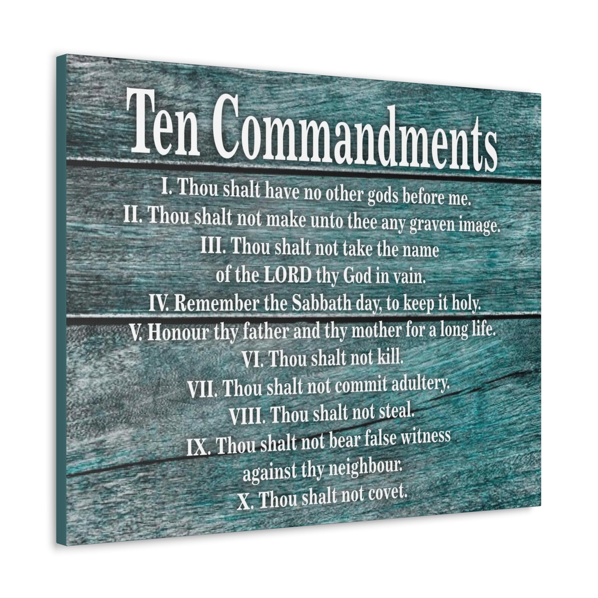 Christian Wall Art - Blue Wood Ten Commandments Bible Print - Ready to Hang Scripture Home Decor for Church, Living Room & Bedroom
