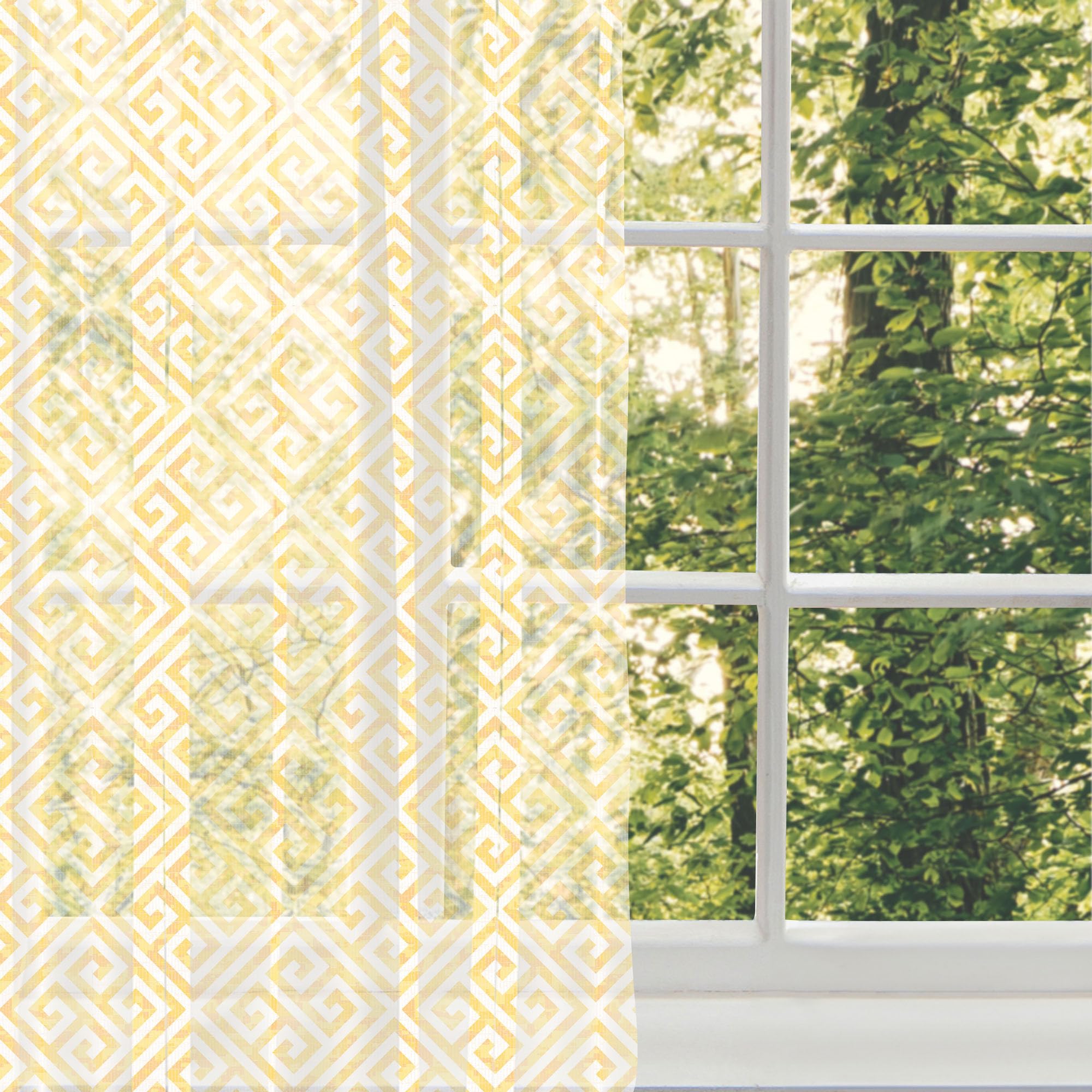 Ambesonne Geometric Tulle Curtains with Rod Pocket - Apricot Tone Tiles with Lines and Squares Grunge Antique Pattern, Sheer Drapes for Wedding, Party, Living Room & Bedroom - 2 Panels, 108